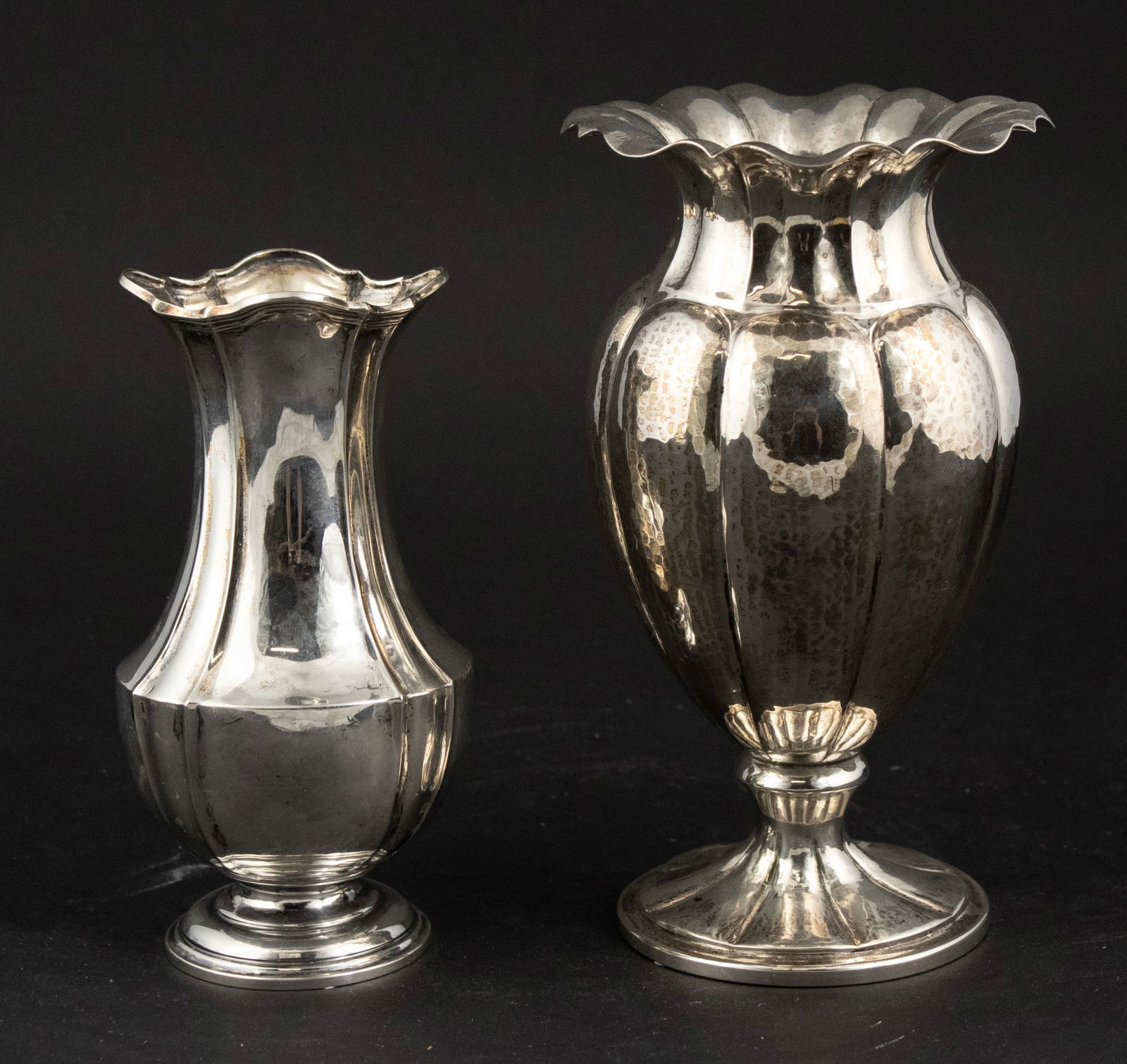 Pair of 800 Silver Footed and Fluted Vases (1 of 9)