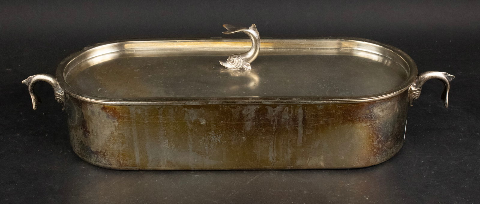 Ciro's Fish Decorated Fish Kettle/Steamer: Ciro's Fish Decorated Fish Kettle/Steamer Silver Soldered. With insert. 23 in. (58.4 cm.)