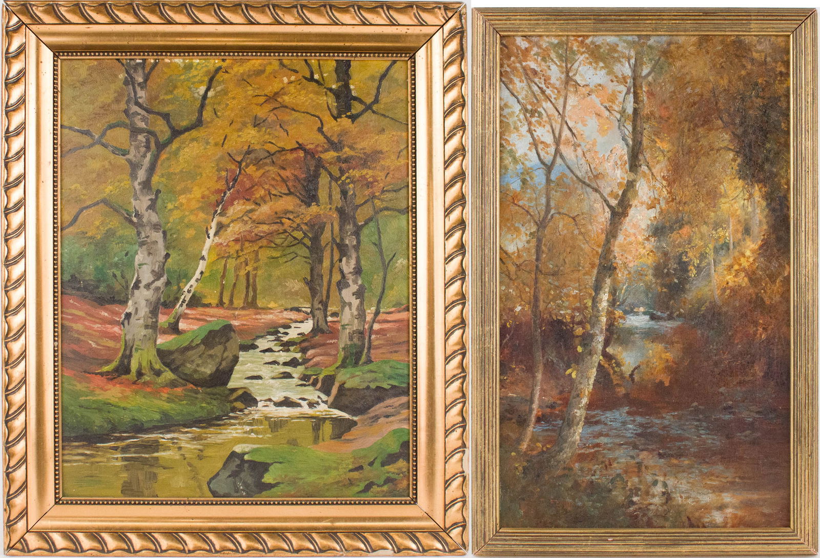 C.T. Ford, Autumnal Riverscape, Oil on Canvas: C.T. Ford Autumnal Riverscape Oil on Canvas Signed l.l. Together with an oil on board autumnal riverscape, appears to be unsigned. Largest Sight: 17 1/2 x 13 3/4 in. (44.5 x 34.9 cm.), Frame: 22