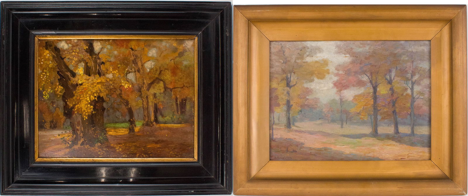 Josephine Ormond Calder, Autumn Landscape, Oil on Canvas: Josephine Ormond Calder Autumn Landscape Oil on Canvas Signed l.l. "J.O. Calder". Together with an oil on panel autumn landscape, initialed l.r. Losses to paint, board warped. Largest Sight: 11