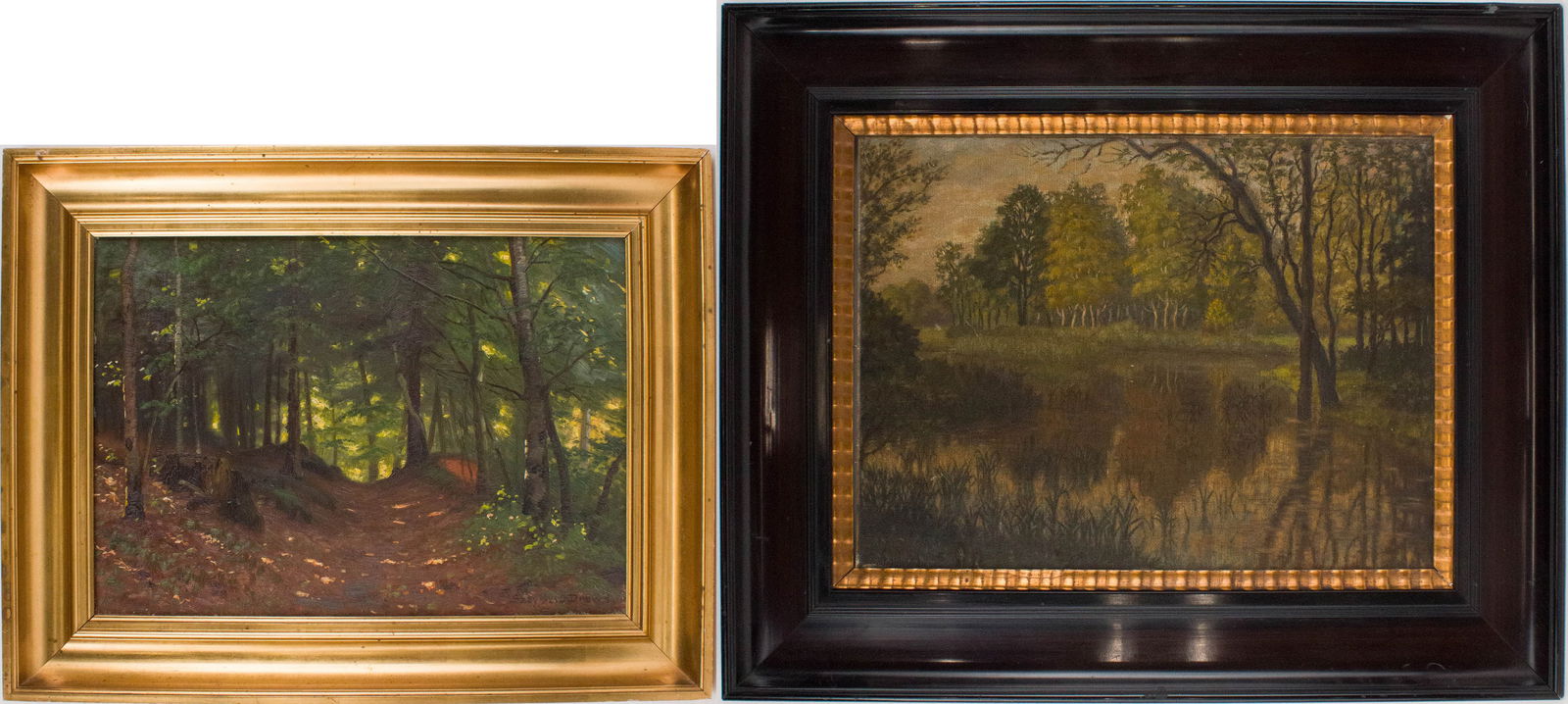 Julius Oberlander, German 1883-1930, Tree Lined Pond, Oil on Canvas Mounted on Board (1 of 15)