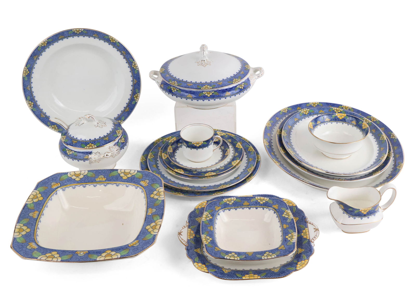 Partial Aynsley Blue and Yellow Floral Dinnerware Service (1 of 9)