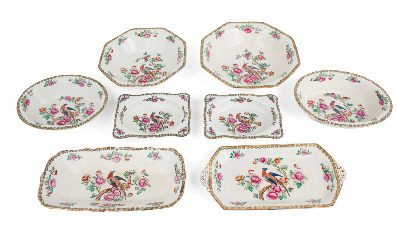 Eight Whieldon Ware Pheasant Pattern Serving Pieces (1 of 10)