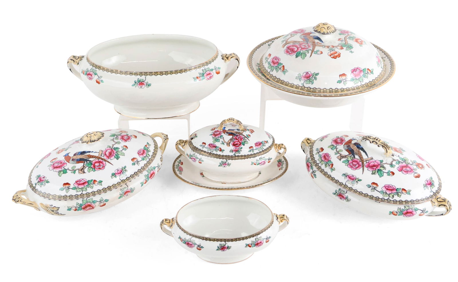 Six Whieldon Ware Pheasant Pattern Serving Pieces (1 of 13)