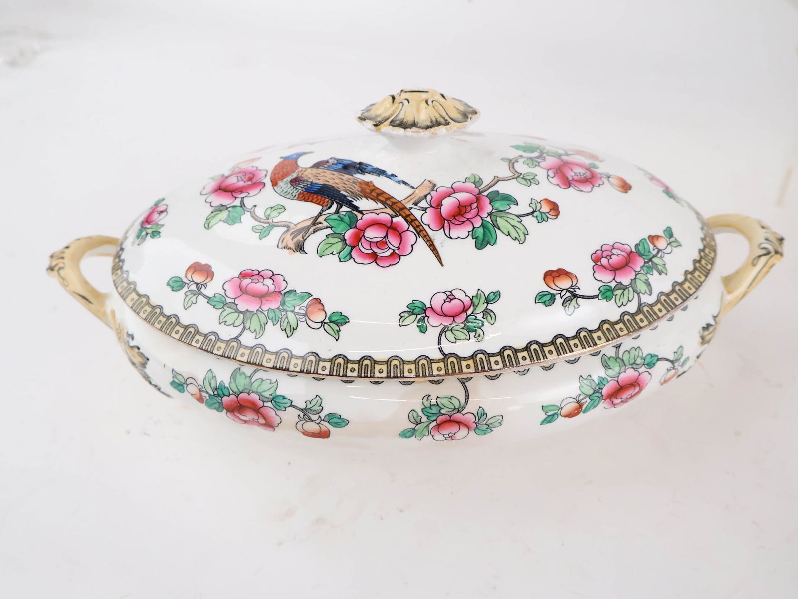 Six Whieldon Ware Pheasant Pattern Serving Pieces - 2