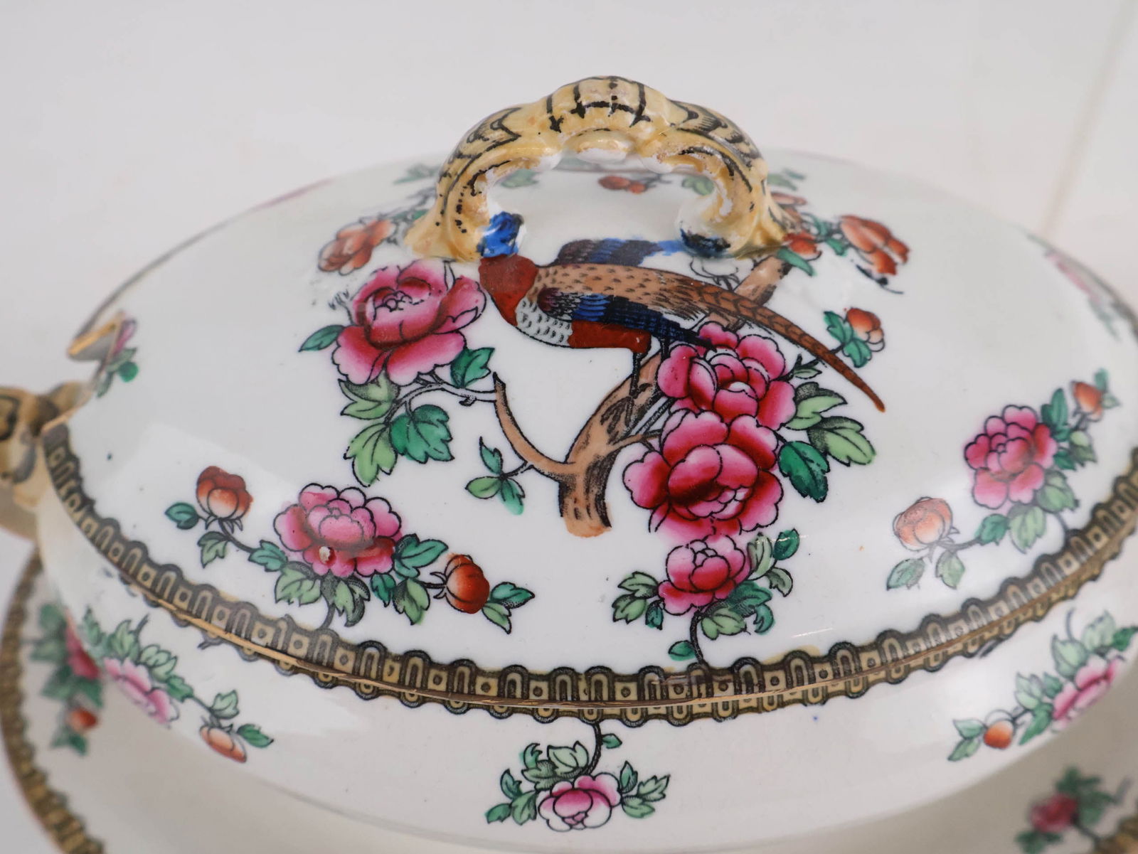 Six Whieldon Ware Pheasant Pattern Serving Pieces - 9