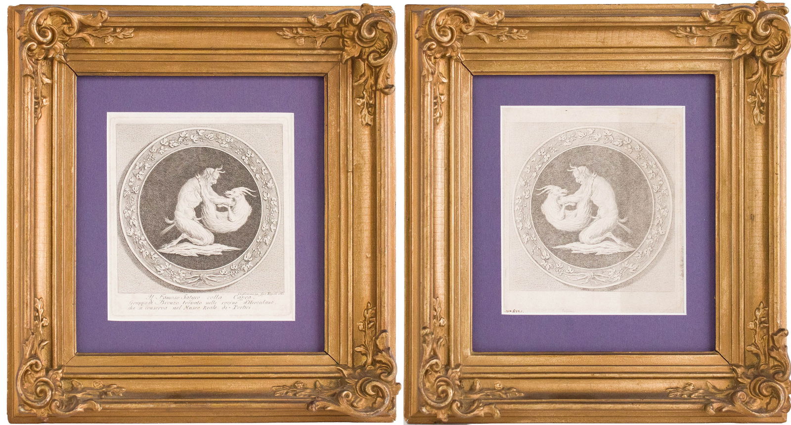 Il Famoso Satyro colla Capra, Two Etchings: Il Famoso Satyro colla Capra Two Etchings Depicting, the satyr and the goat, after the antique bronze from Herculaneum in the museum at Naples. Sight: 5 3/4 x 5 1/4 in. (14.6 x 13.3 cm.), Frame: 11