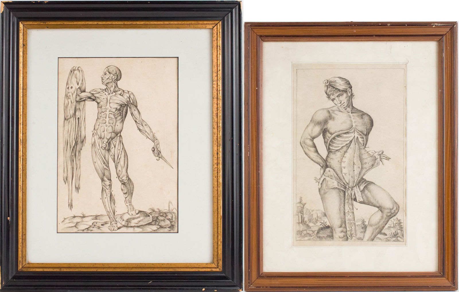 After Juan Valverde de Amusco, Anatomia del corpo humano, Charcoal on Paper: After Juan Valverde de Amusco Anatomia del corpo humano Charcoal on Paper Copy of the original work. Together with a copy of "De humani corporis fabrica libri" by Adriaan van den. Spiegel and Guilio