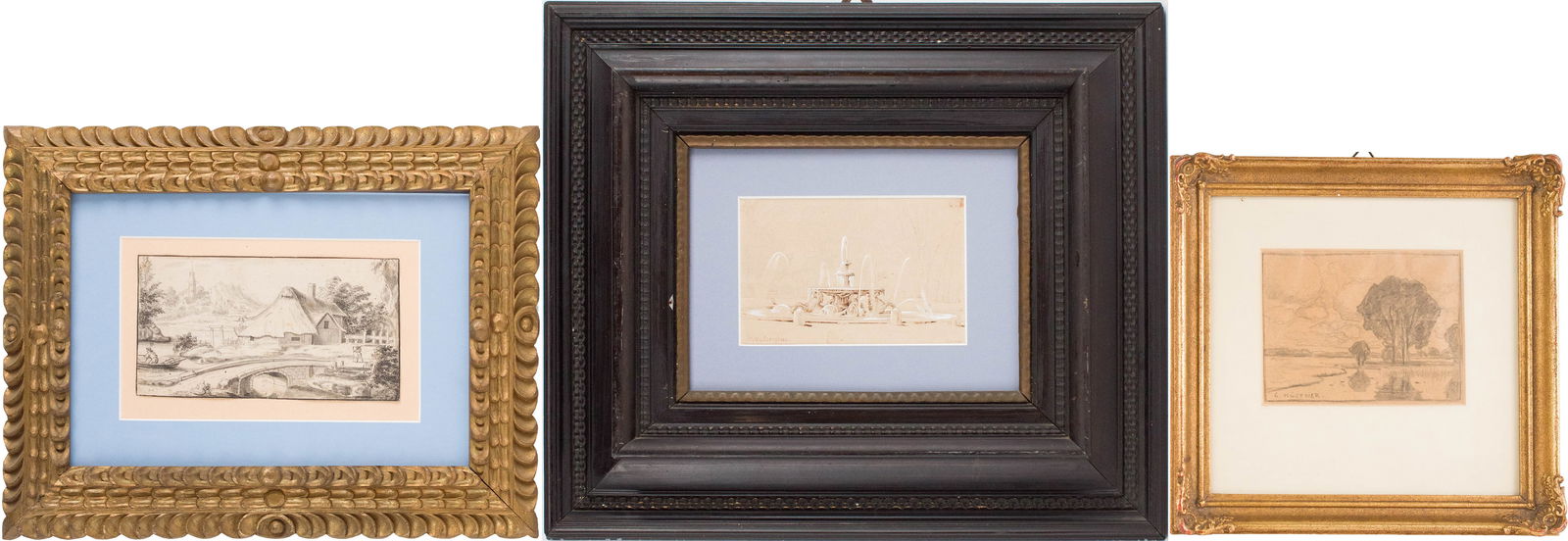 Carl Kustner, 1861-1934, Trees and Reflections, Pencil on Paper (1 of 16)