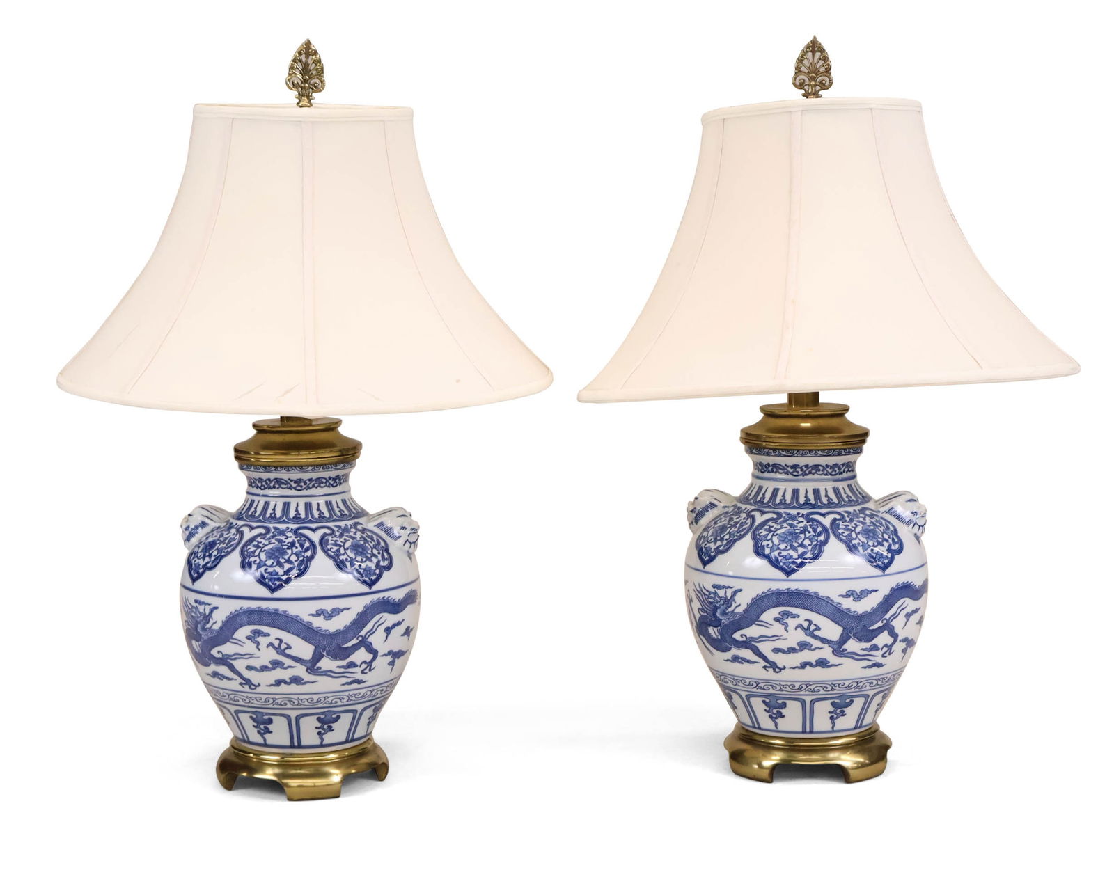 Pari of Chinese Style Blue and White Porcelain Table Lamps (1 of 13)