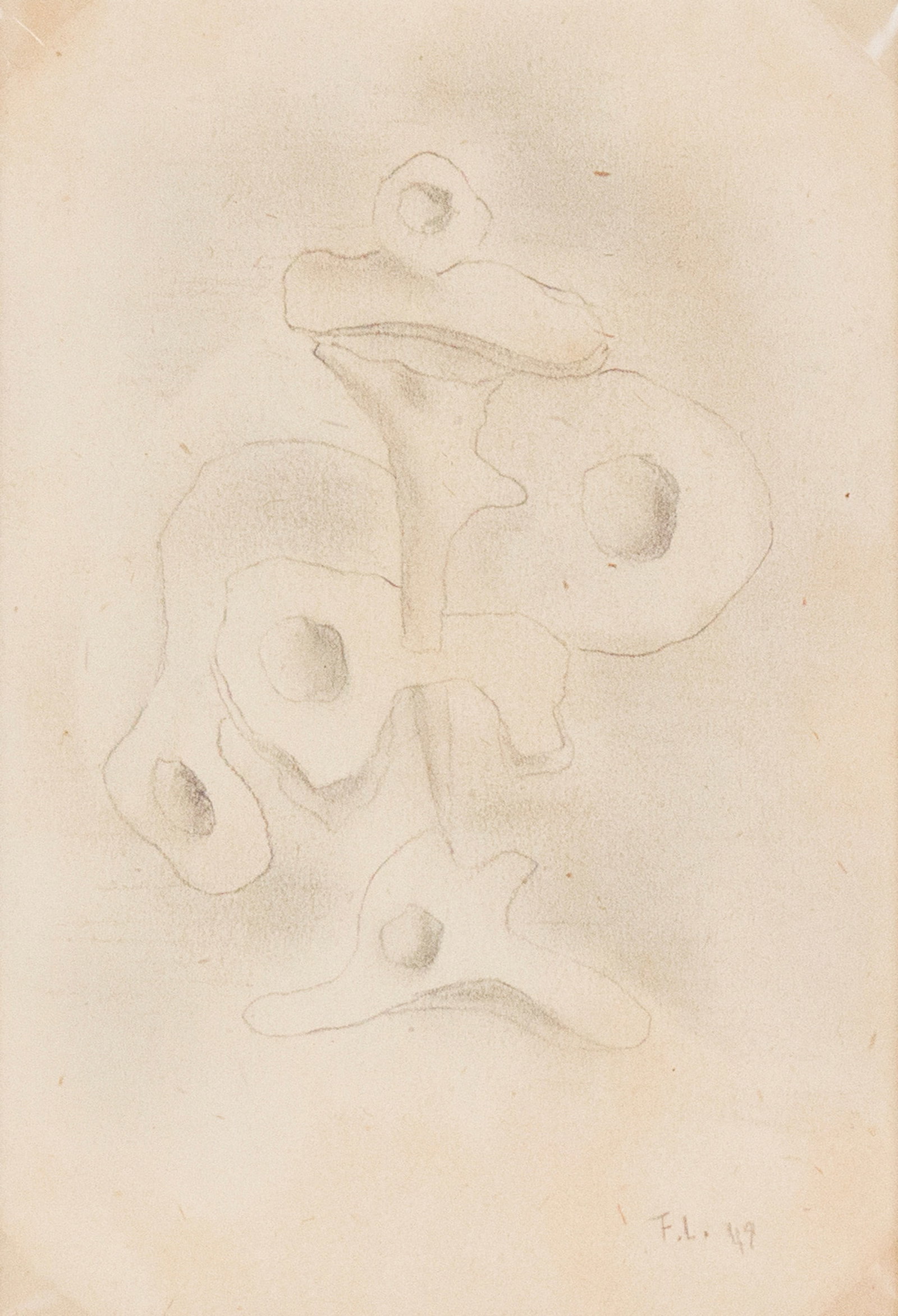 Possibly Fernand Leger, French 1881-1955, Abstract, Pencil on Paper: Possibly Fernand LegerFrench, 1881-1955AbstractPencil on PaperInitialed "F.L. 49" possibly Ferdinand Leger.Sight: 7 1/4 x 5 in. (18.4 x 12.7 cm.), Frame: 21 1/4 x 17 1/2 in. (54 x 44.5 cm.)