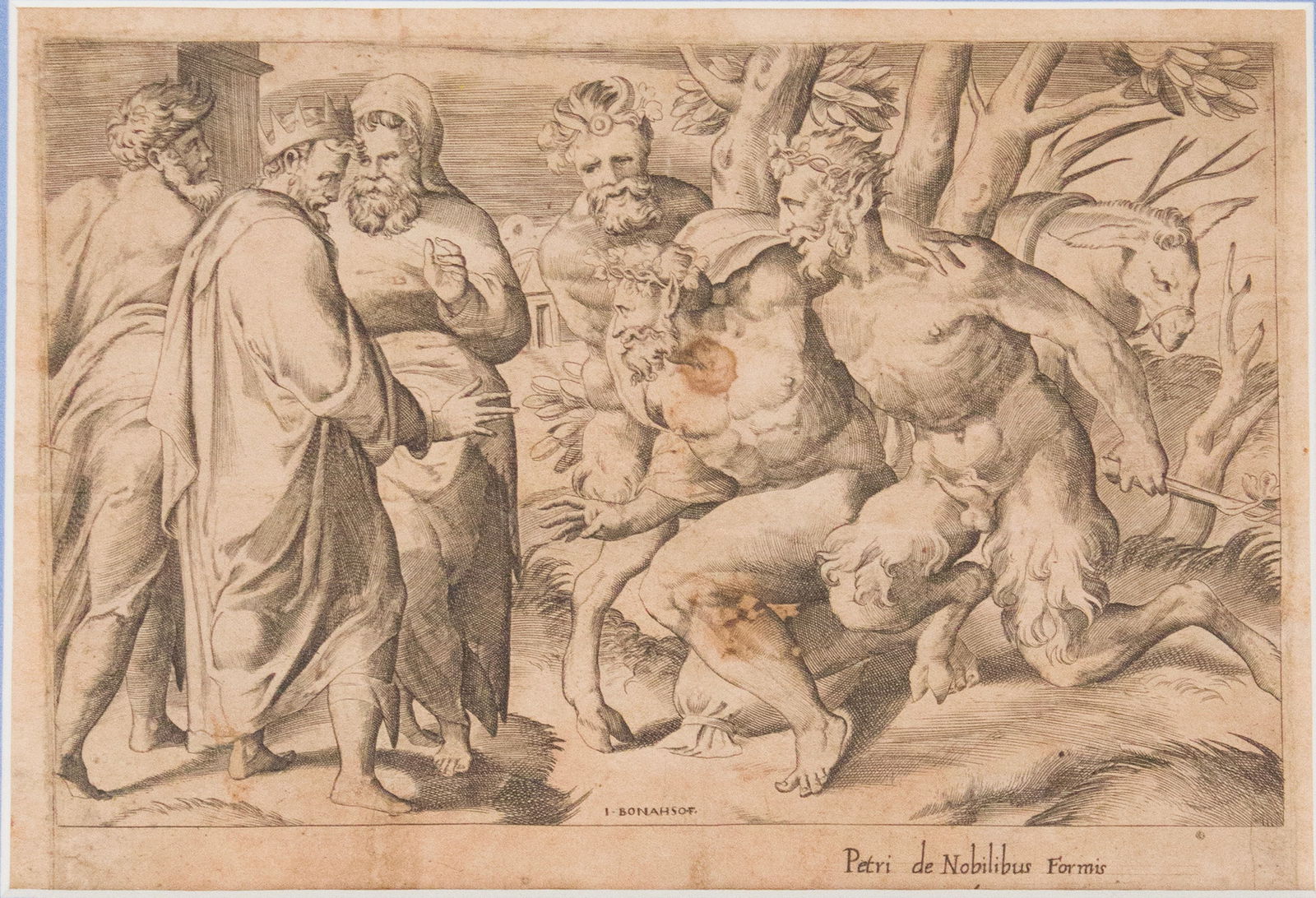 After Giulio Bonasone, 1510-1576, Two Satyrs Lead Silenus to King Midas, Engraving (1 of 6)