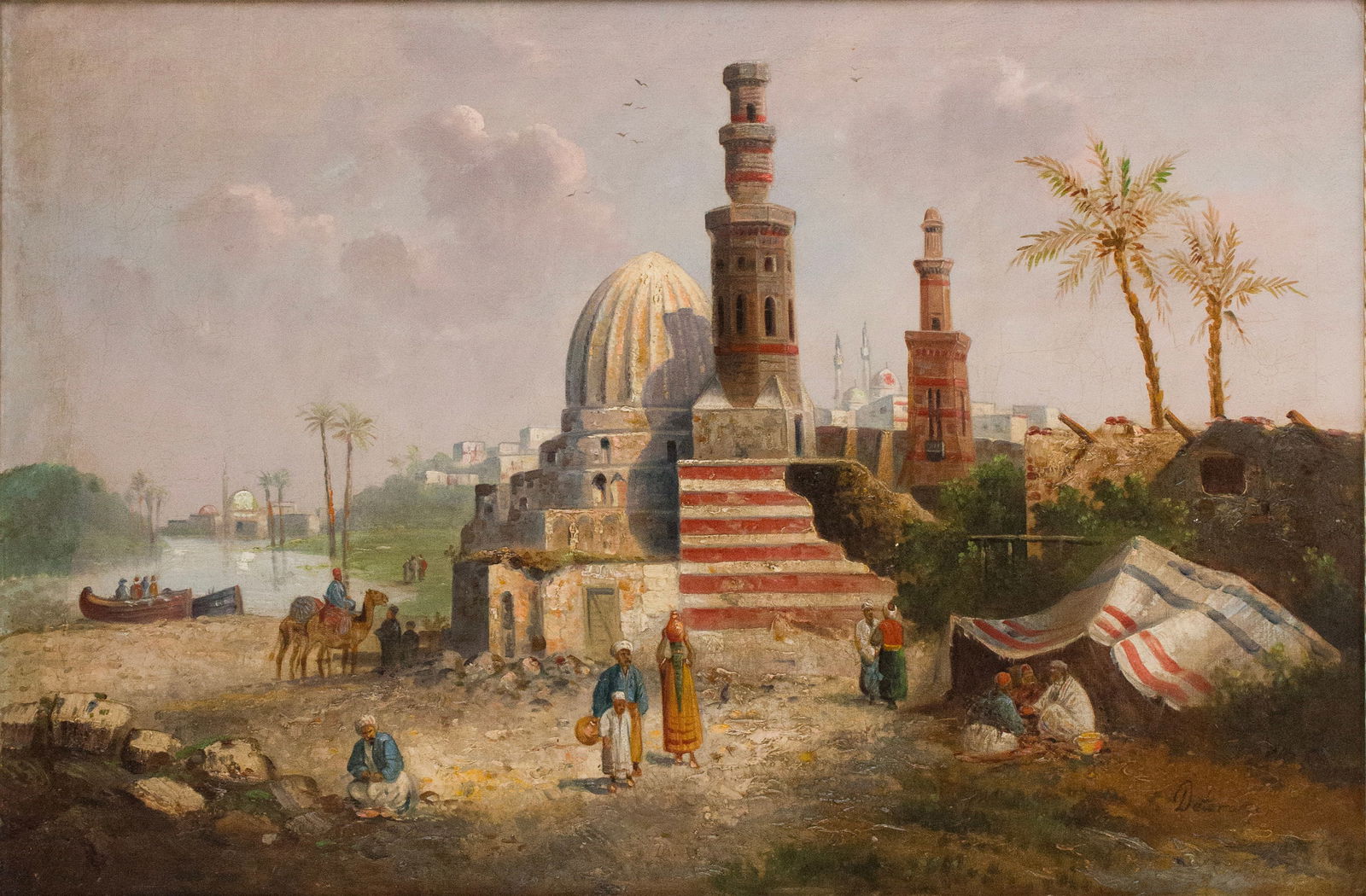 Detoraki, Middle Eastern Landscape, Oil on Canvas: Detoraki Middle Eastern Landscape Oil on Canvas Signed l.r. "Detoraki", verso attributes painting to Karl Kaufmann. Sight: 20 1/4 x 30 3/4 in. (51.4 x 78.1 cm.), Frame: 28 1/2 x 39 in. (72.4 x 99.1