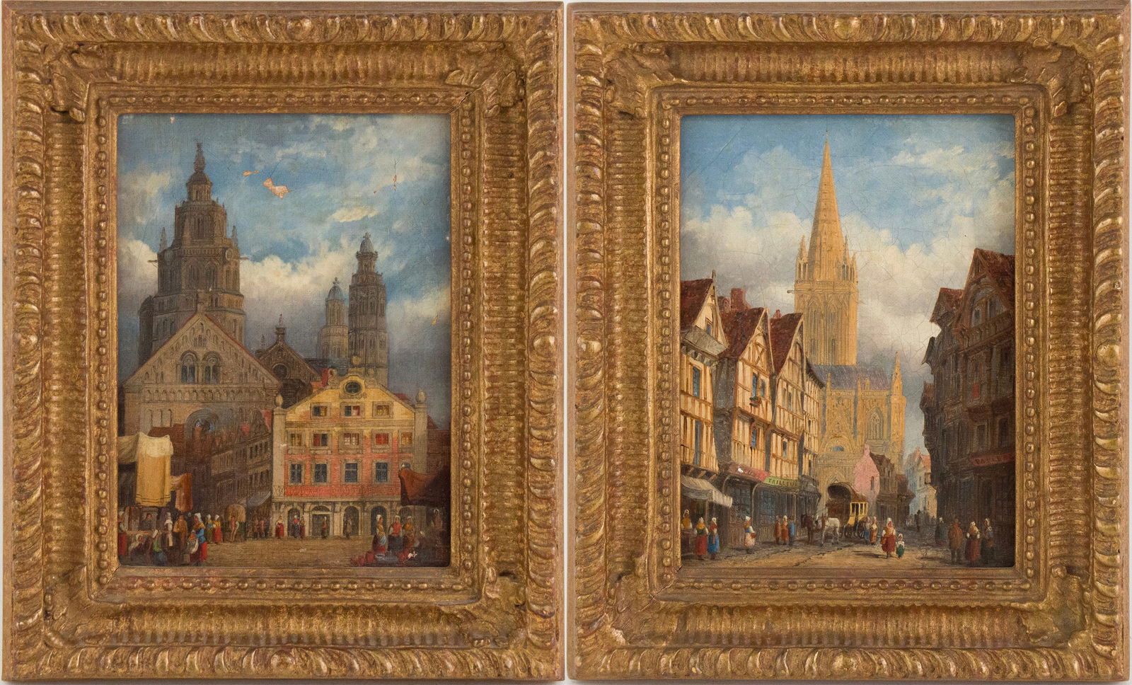 Henry Thomas Schaefer, 1854-1915, Two European Street Scenes, Oil on Canvas: Henry Thomas Schaefer 1854-1915 Two European Street Scenes Oil on Canvas Both appears to be unsigned. Sight: 7 1/4 x 5 1/4 in. (18.4 x 13.3 cm.), Frame: 11 x 9 in. (27.9 x 22.9 cm.)