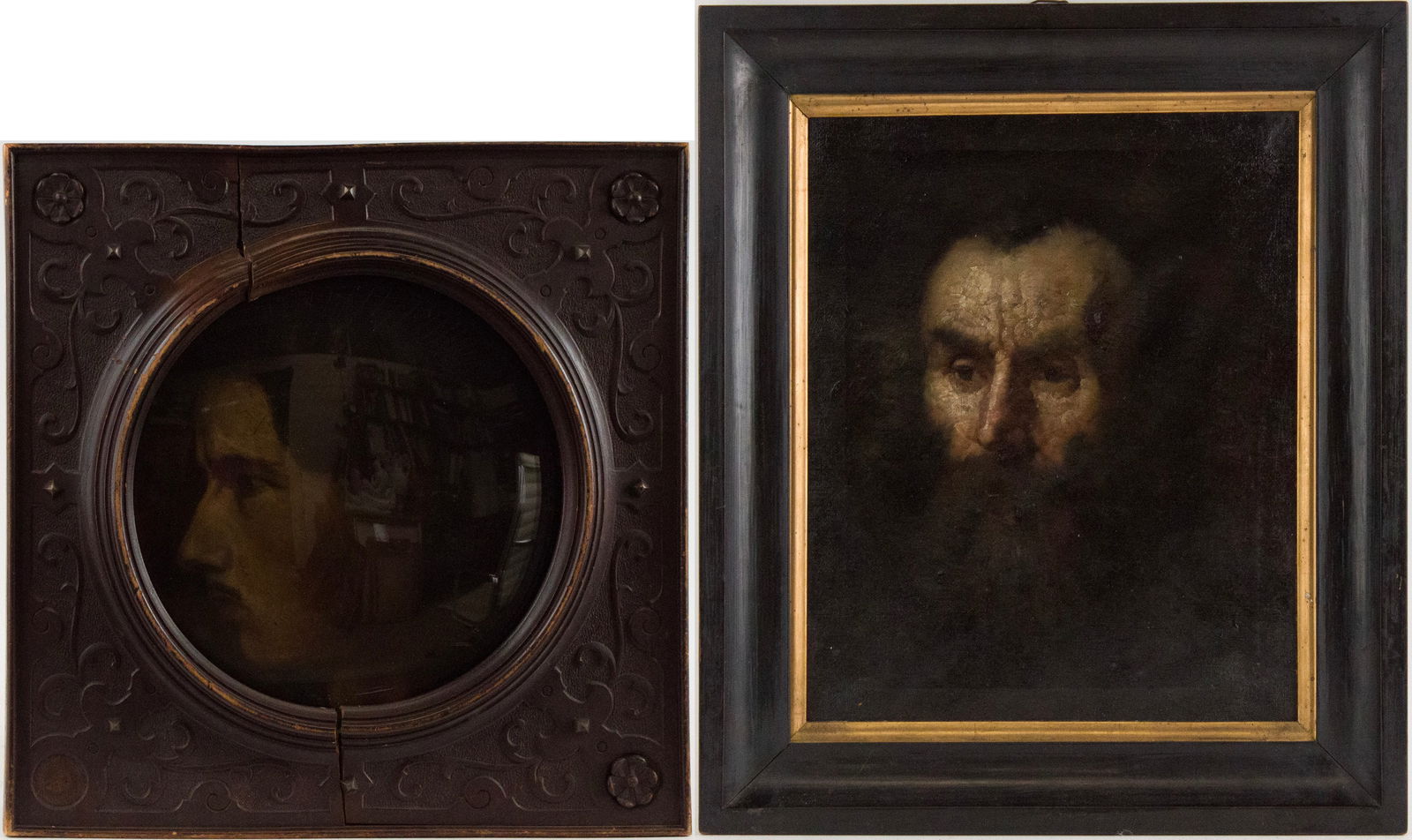 Portrait of Man in Profile, Oil on Board: Portrait of Man in Profile Oil on Board Appears to be unsigned. Together with an oil on canvas, portrait of a bearded man, inscribed verso "Steger". Largest Sight: 16 x 12 3/4 in. (40.6 x 32.4 cm.),