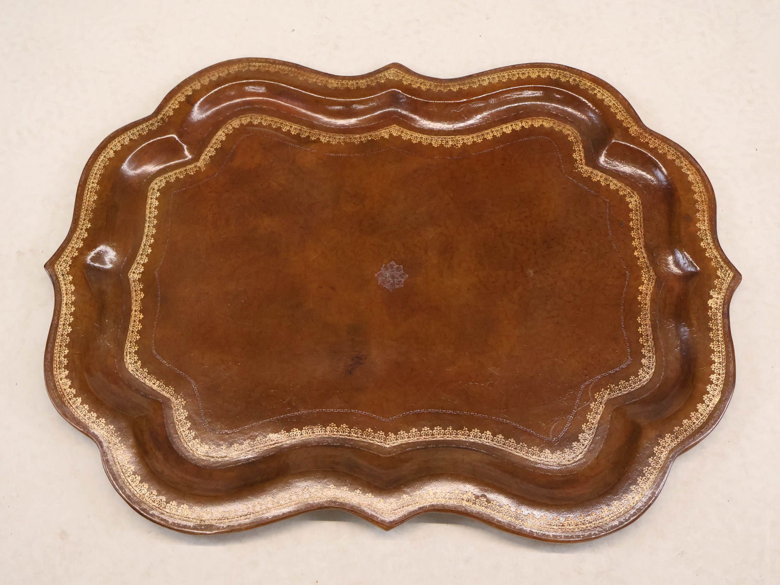 Tooled Leather Tray on Stand - 11