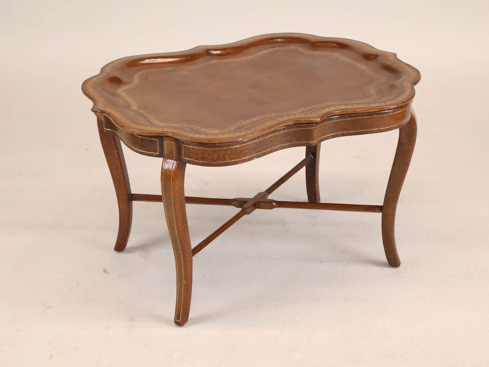 Tooled Leather Tray on Stand - 2