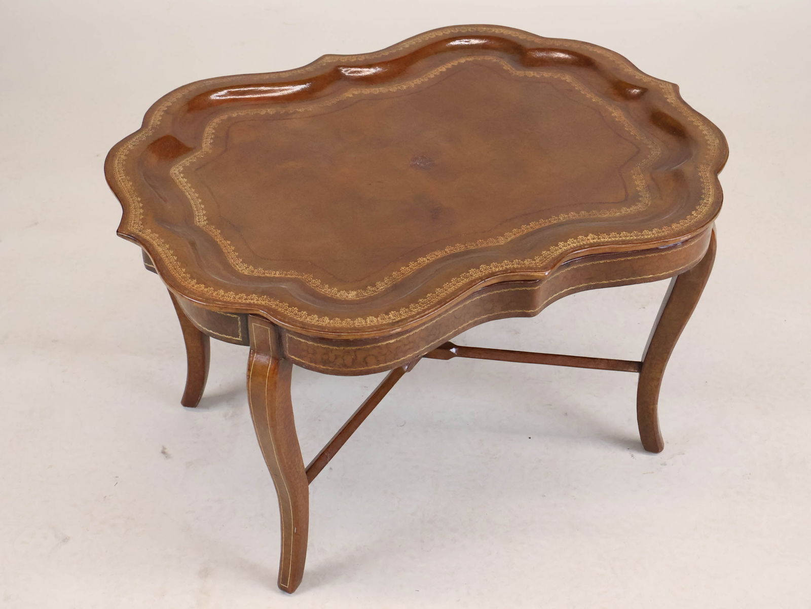 Tooled Leather Tray on Stand - 3