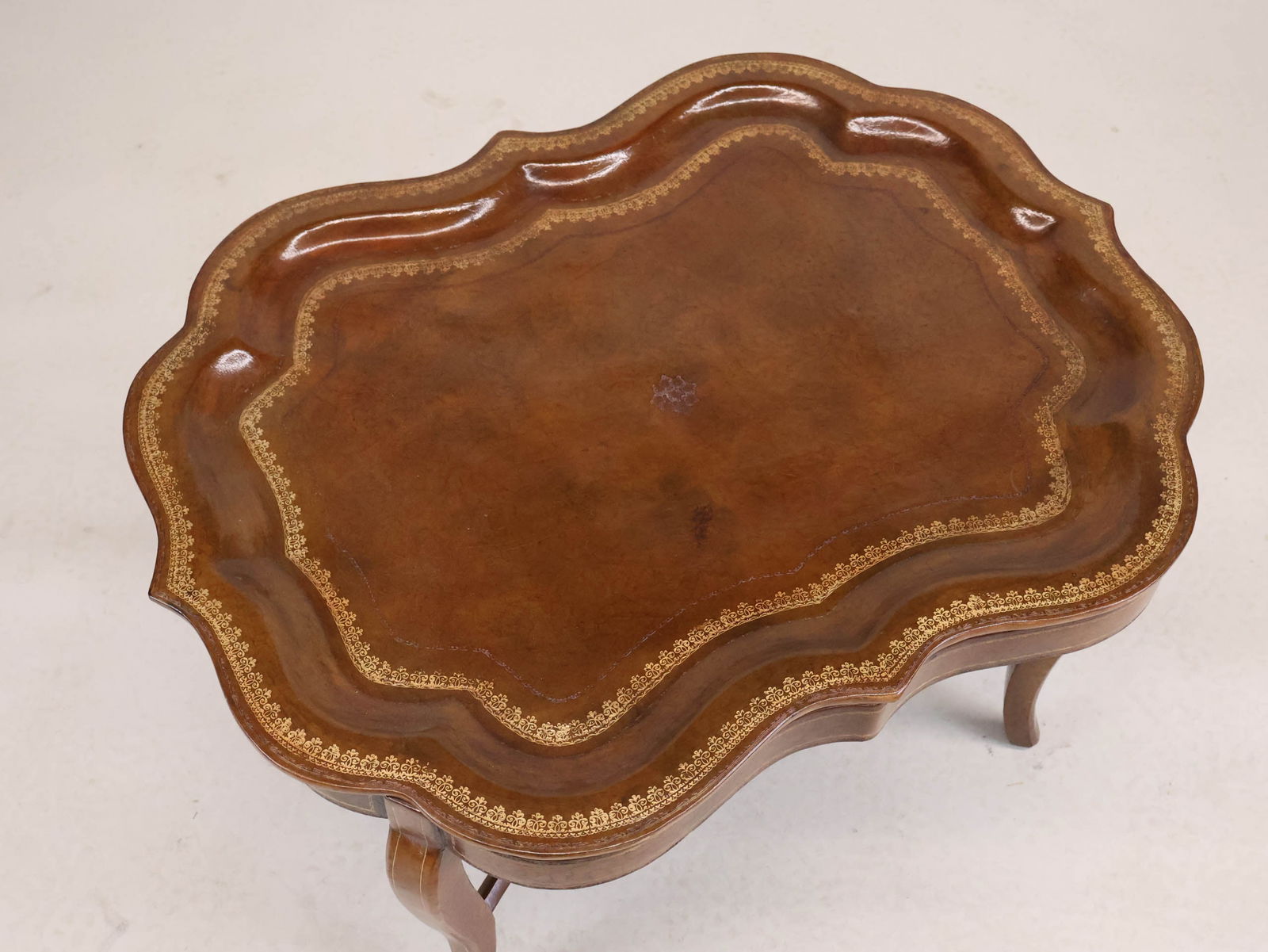 Tooled Leather Tray on Stand - 4