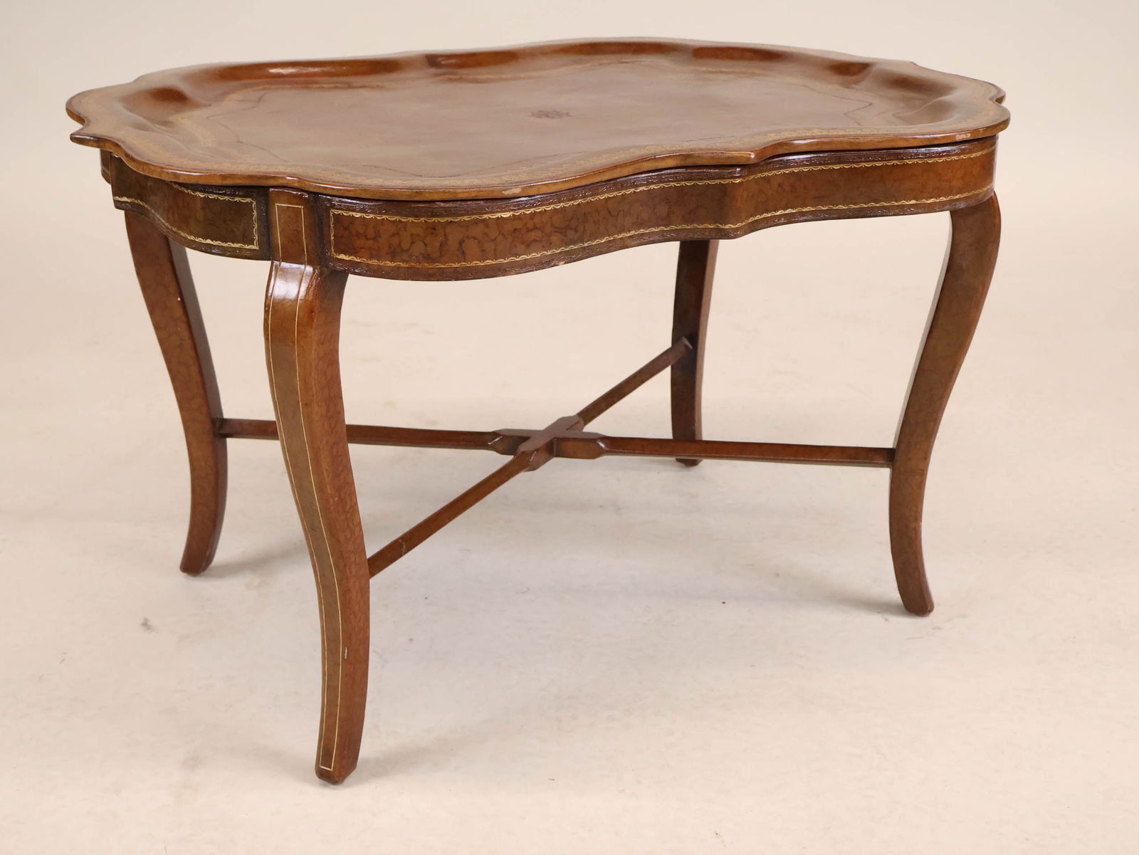 Tooled Leather Tray on Stand - 7