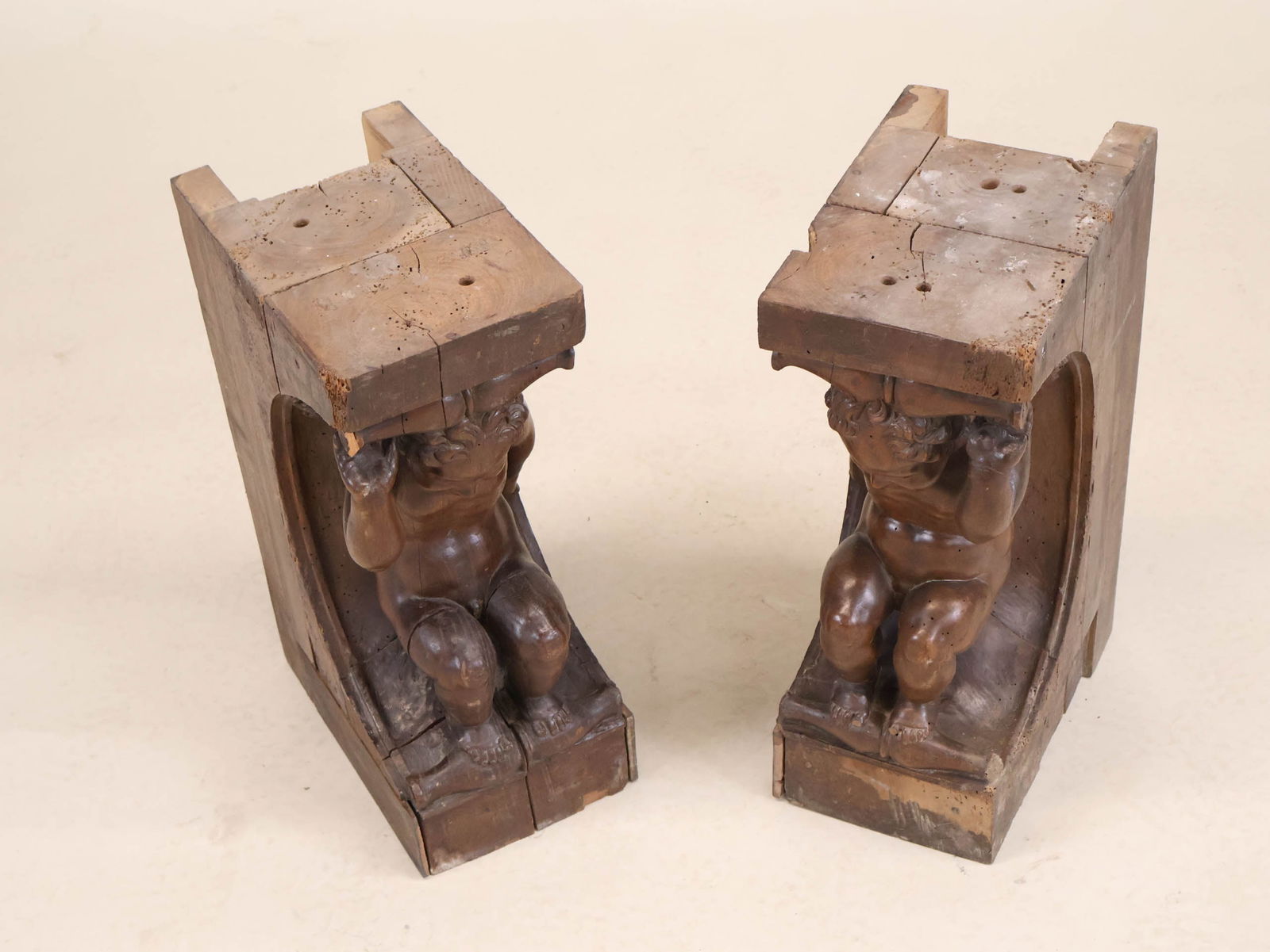Two Carved Walnut Putti-Form Architectural Elements - 3