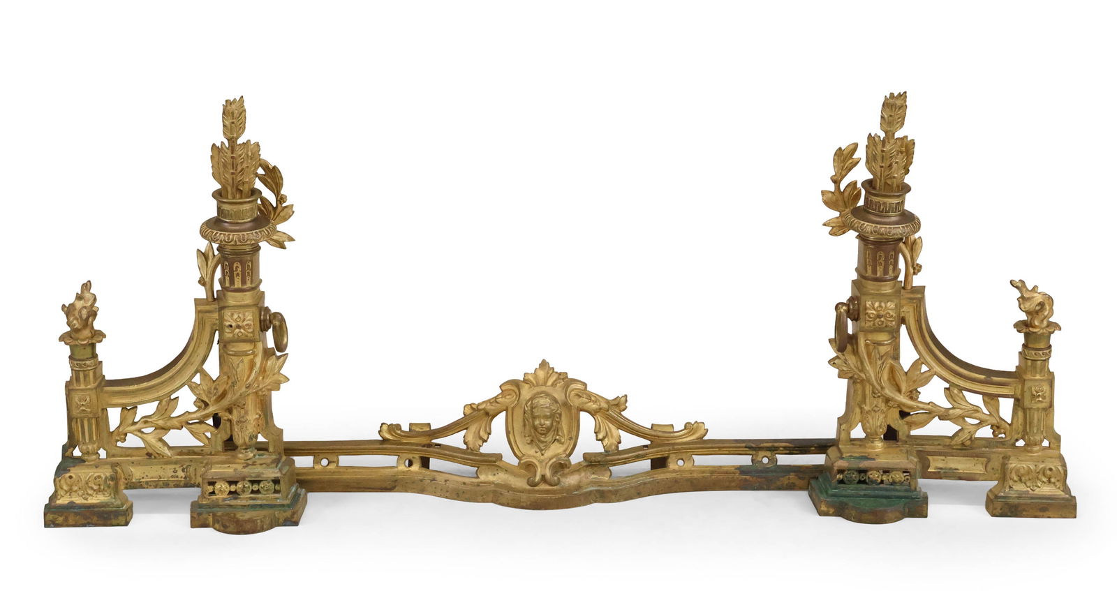 Louis XVI Style Ormolu Chenet: Louis XVI Style Ormolu Chenet French, 19th/20th C. in three parts. Overall: 19 1/2 x 54 x 6 in. (49.5 x 137.2 x 15.2 cm.)