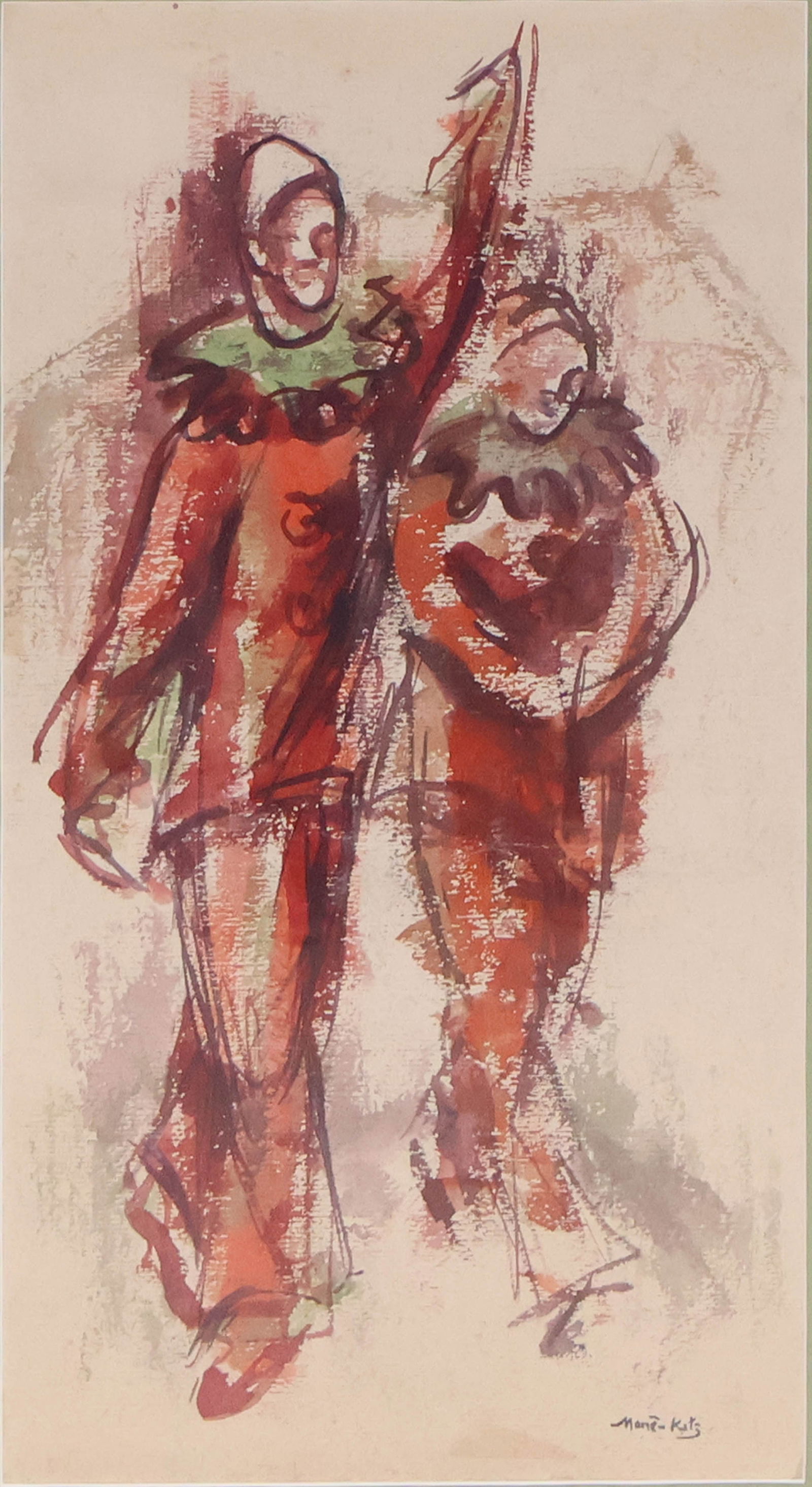 Mane Katz, Ukrainian/French 1894-1962, Two Harlequins, Watercolor and Gouache on Paper (1 of 14)