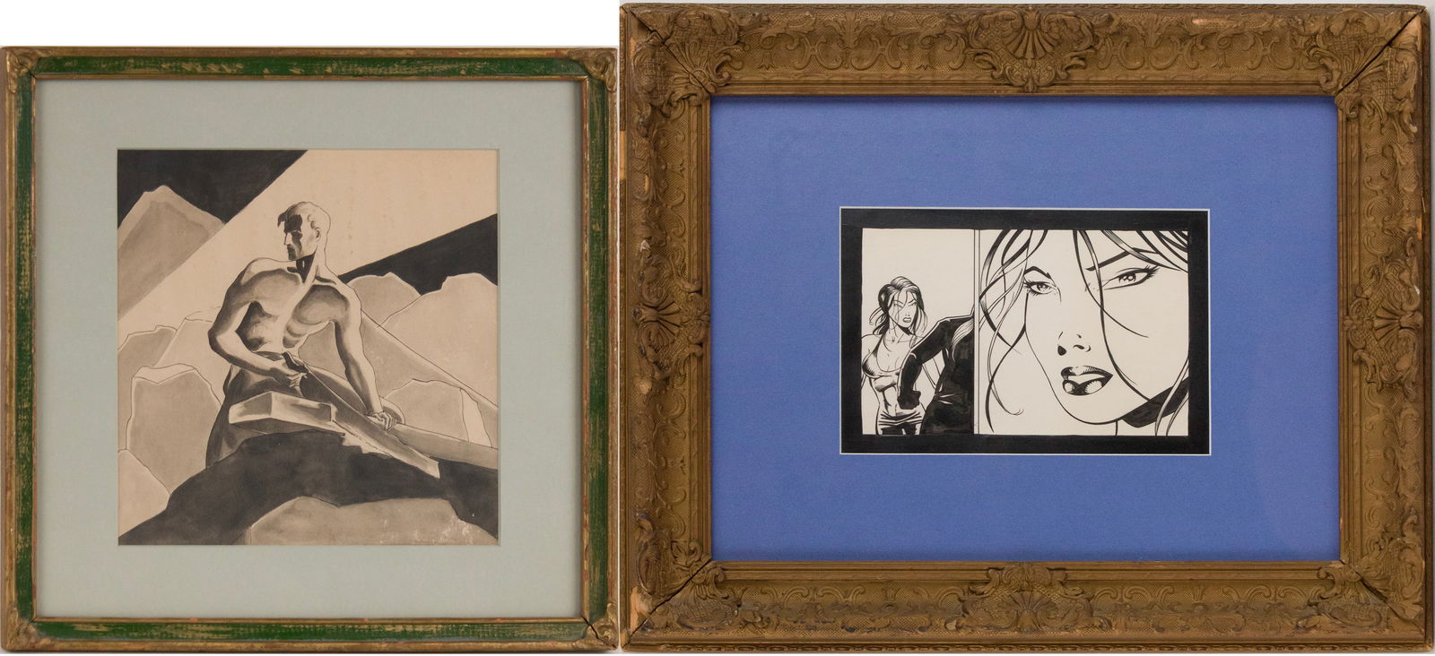 Man Sawing Wood, Ink and Wash on Paper (1 of 10)