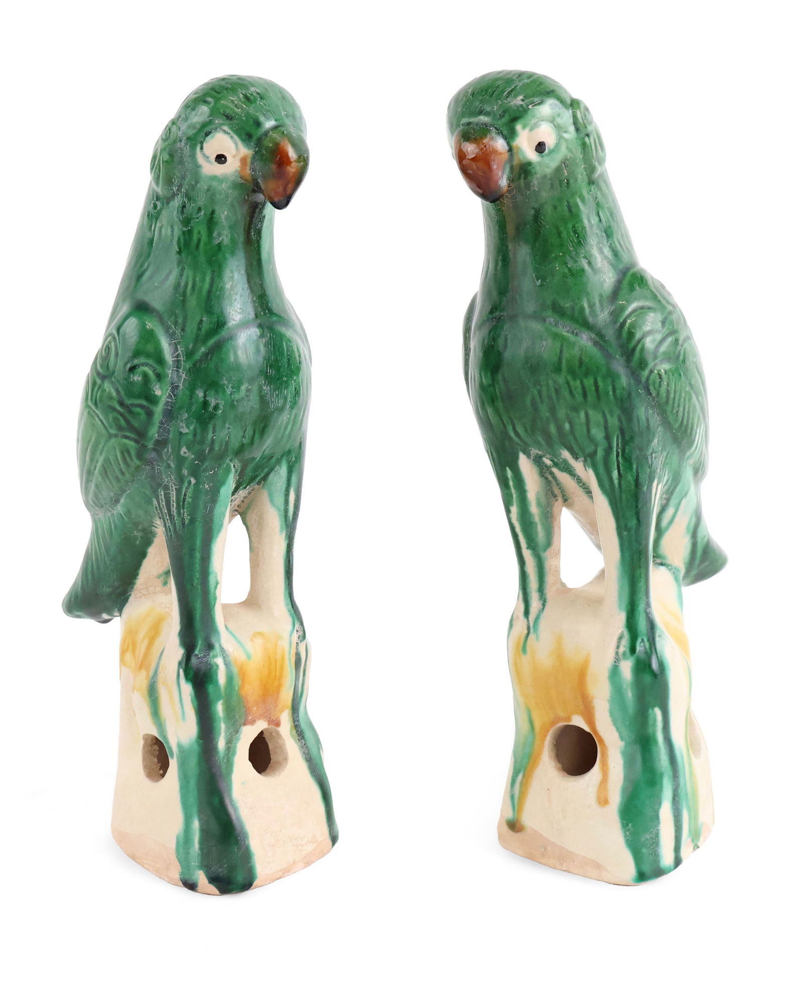 Pair of Green Glazed Sancai Chinese Export Parrots (1 of 12)