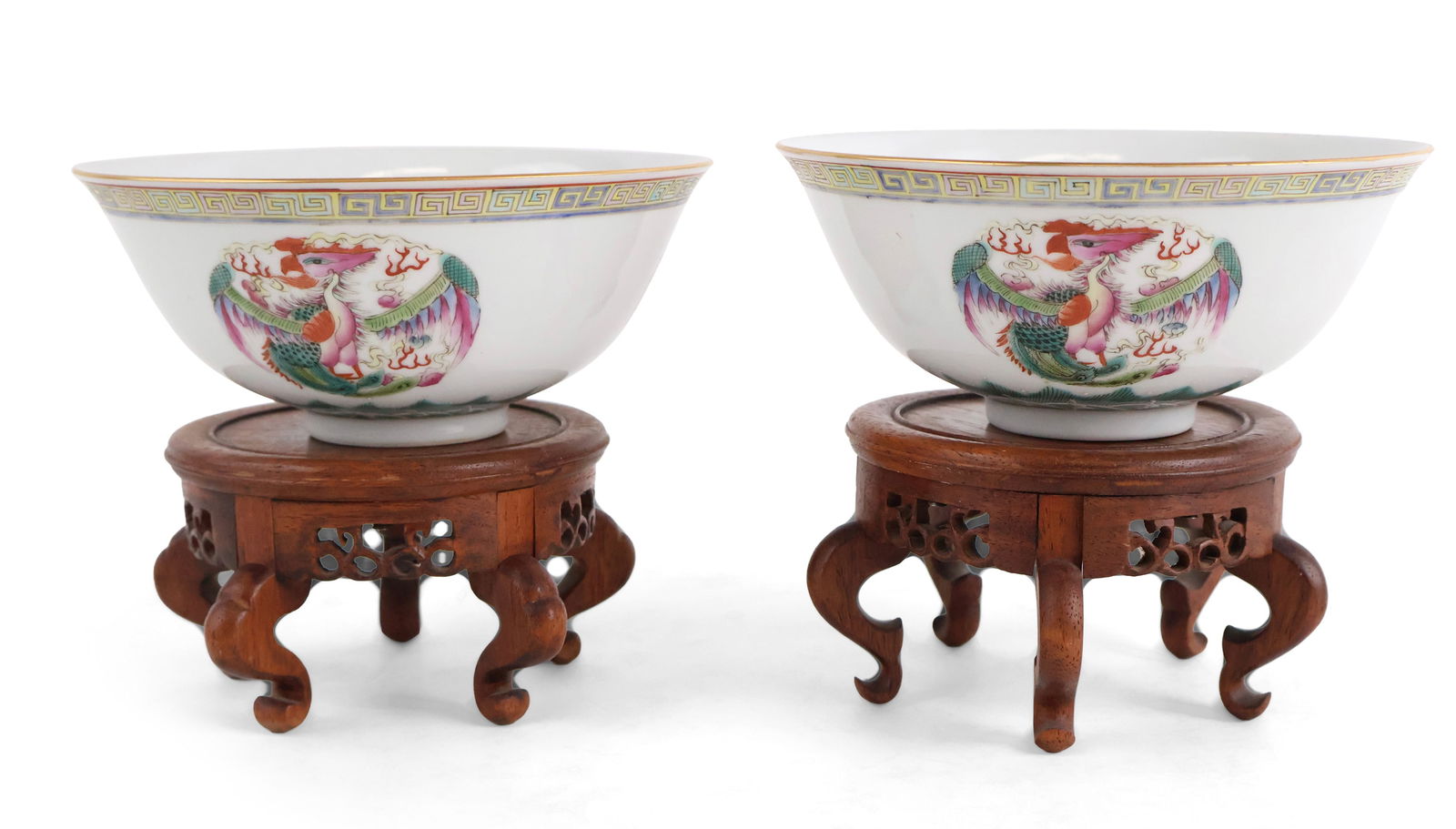 Two Chinese Dragon and Phoenix Decorated Porcelain Bowls (1 of 12)