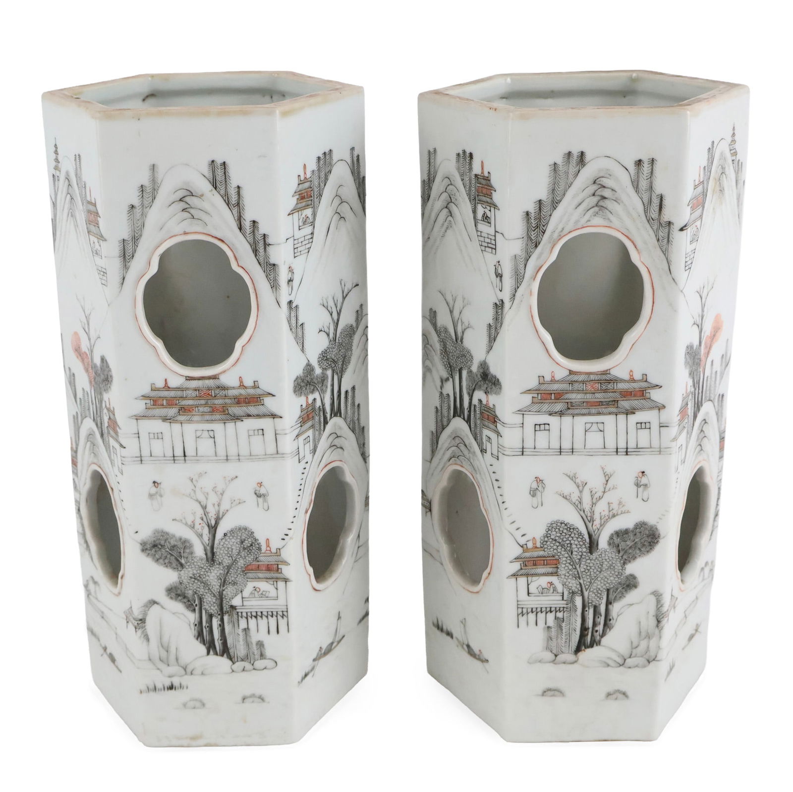 Pair of Chinese Porcelain Hexagonal Hat Stands: Pair of Chinese Porcelain Hexagonal Hat Stands Bears mark, possibly from the Daoguang Period. Some wear. 10 7/8 x 5 1/4 in. (27.6 x 13.3 cm.)