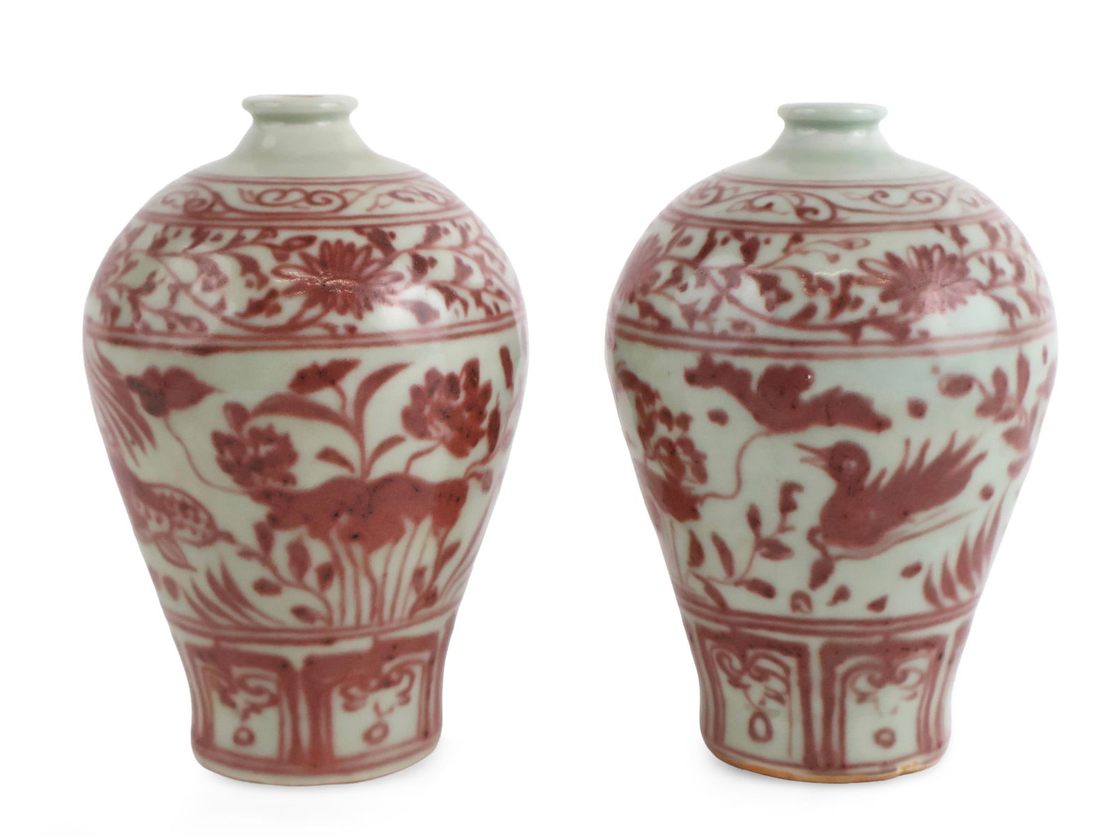 Pair of Chinese Red and White Mei-Ping Vases: Pair of Chinese Red and White Mei-Ping Vases 19th/20th C. 5 x 3 1/2 in. (12.7 x 8.9 cm.)