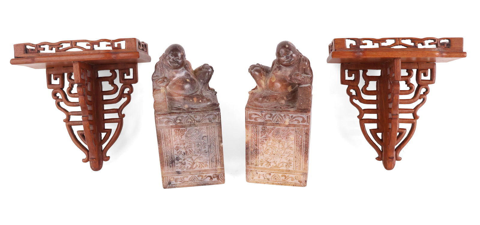Pair of Chinese Carved Soapstone Buddha Bookends (1 of 12)