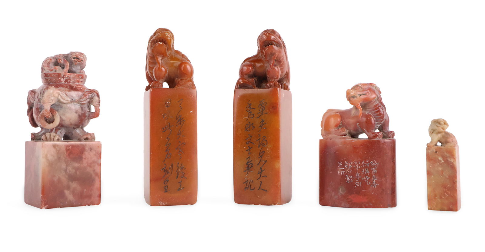 Five Chinese Carved Soapstone Seals (1 of 7)