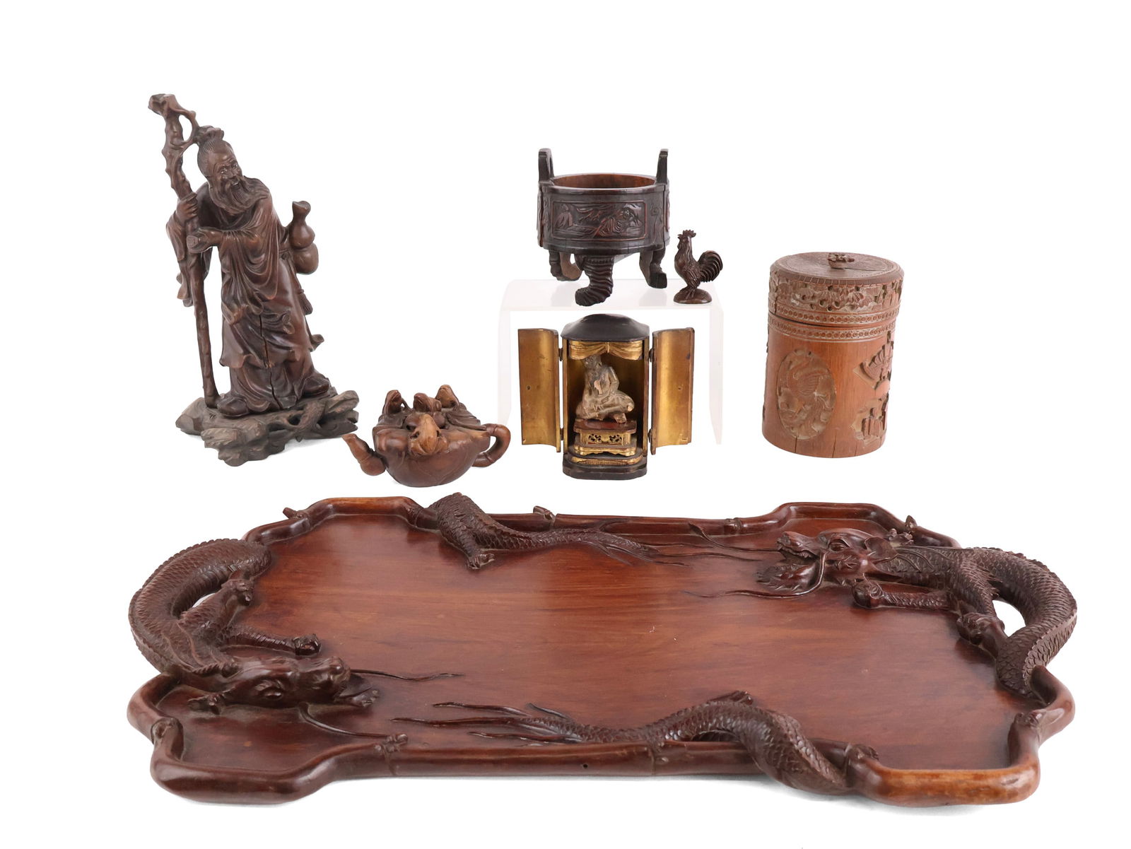 Chinese Dragon Carved Wood Tray (1 of 20)