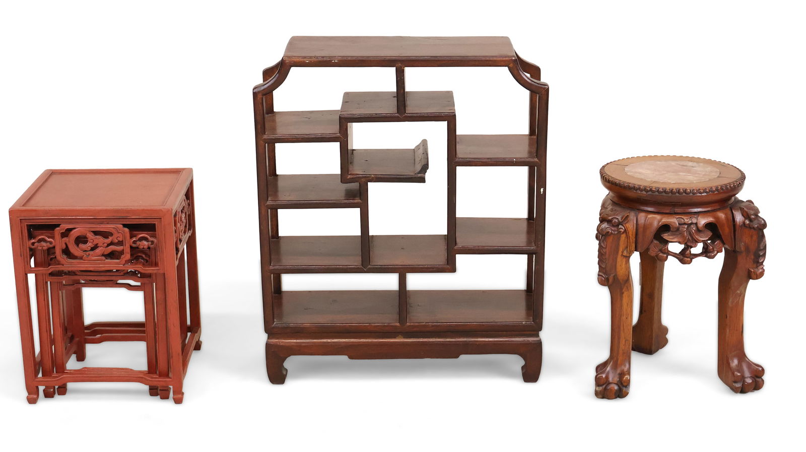 Chinese Hardstone Inset Carved Wood Stand (1 of 10)