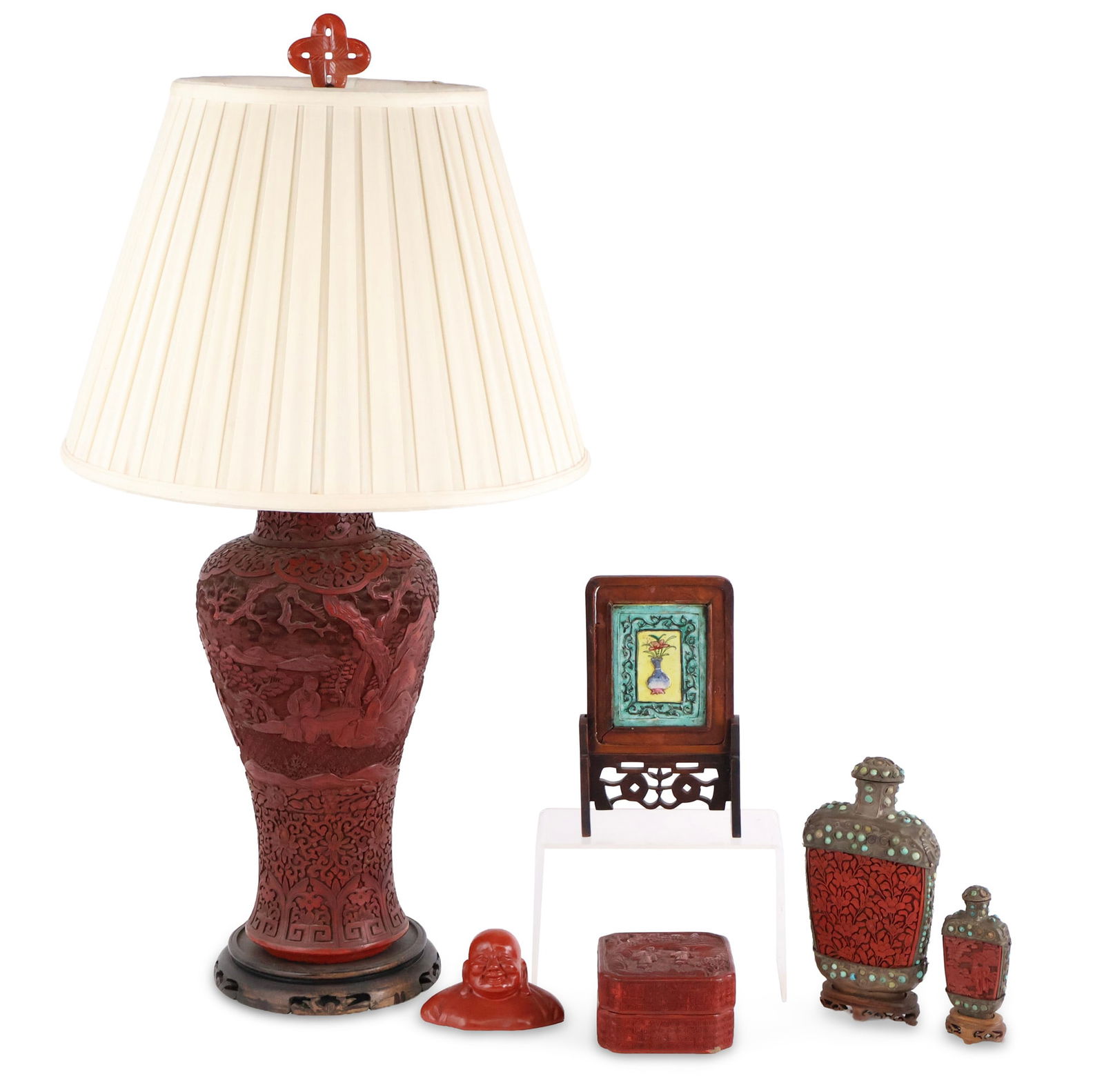 Chinese Cinnabar Vase, Fitted as a Lamp (1 of 14)