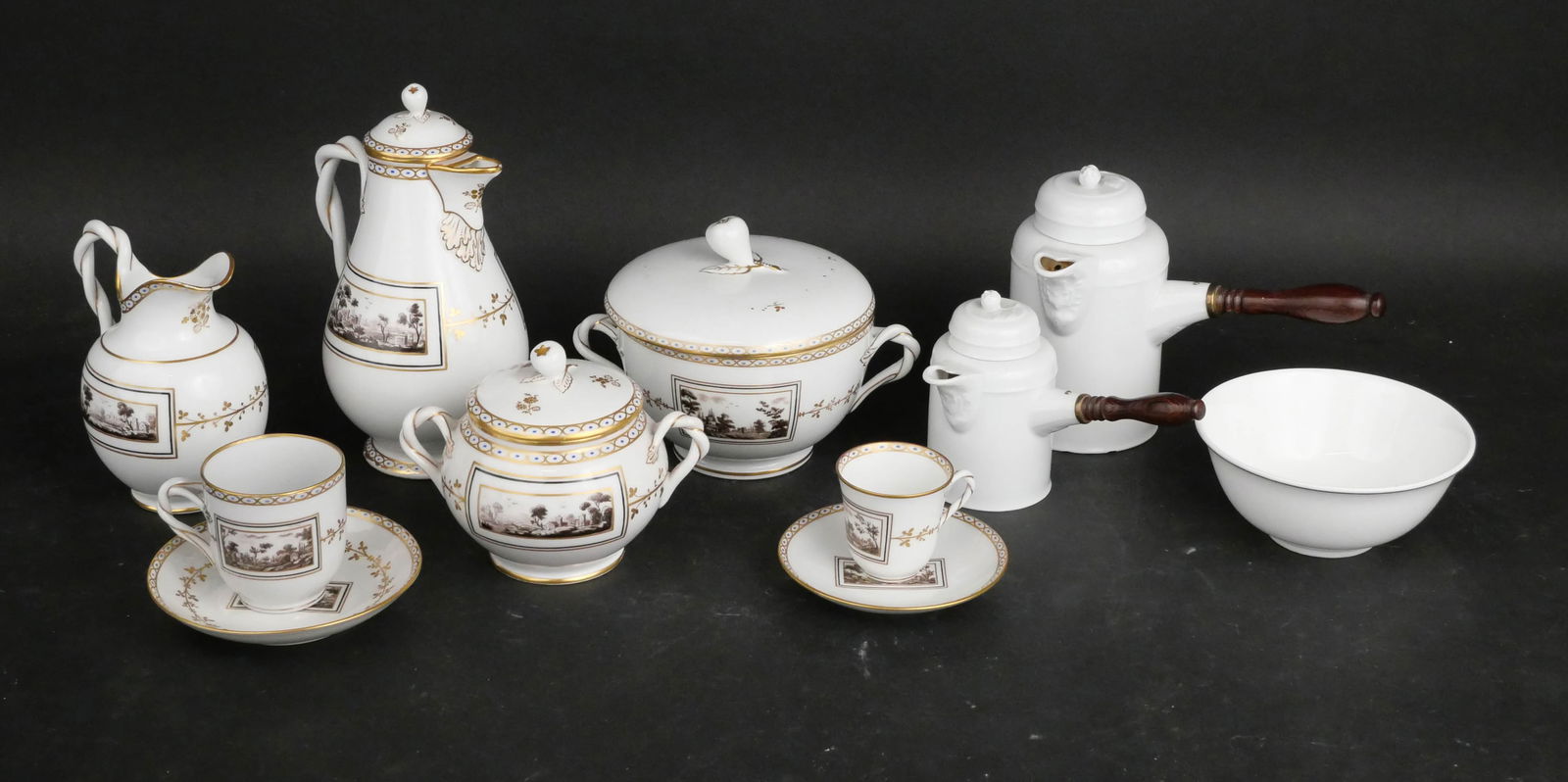 Richard Ginori "Fiesole" Pattern Porcelain: Richard Ginori "Fiesole" Pattern PorcelainComprising, a coffee pot, sugar bowl, covered bowl, creamer, demitasse cup and saucer, and teacups and saucer. Together with a Rosenthal white porcelain bowl,