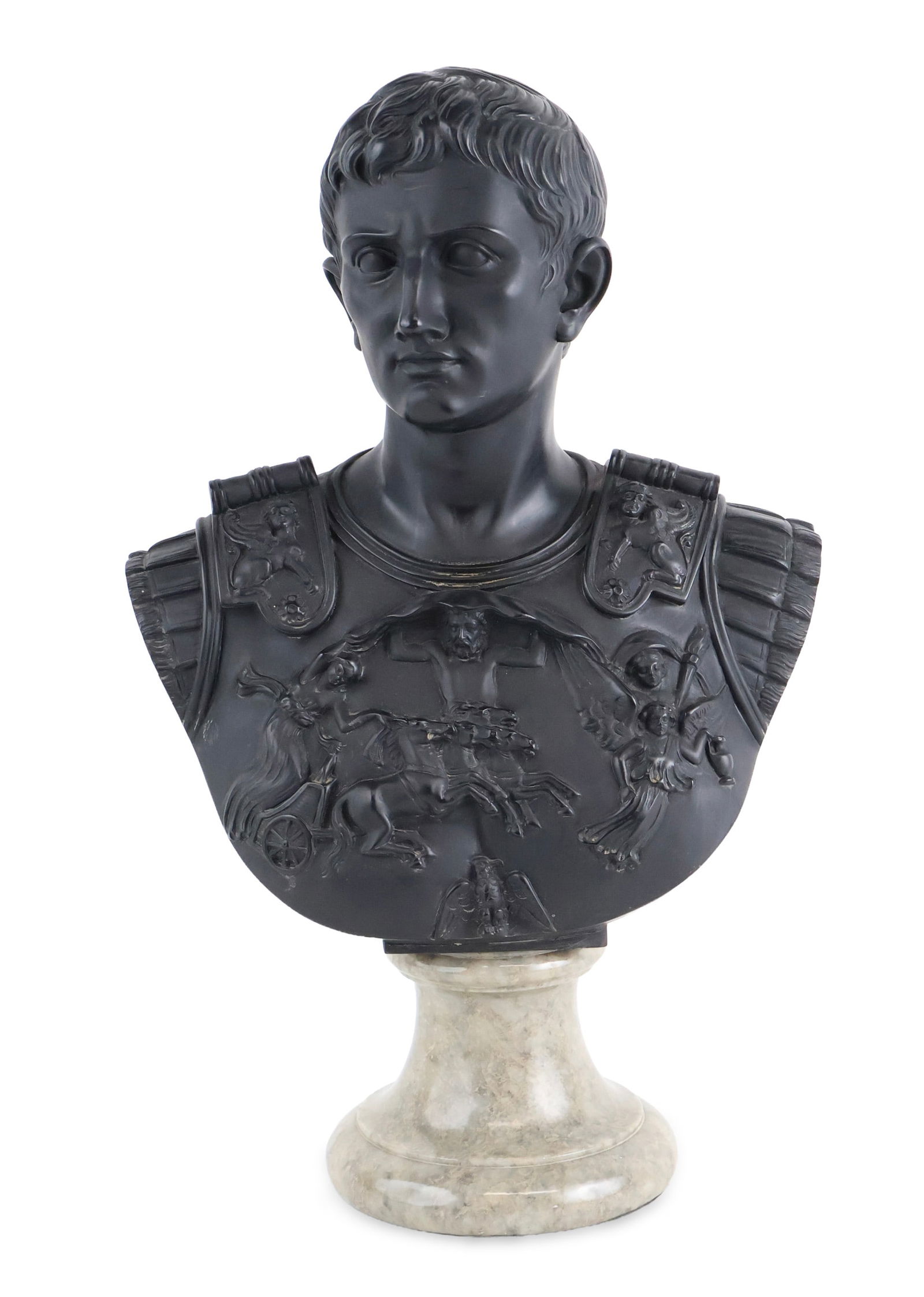 After Guisseppe Bessi, 1857-1922, Bust of Caesar Augustus, Basalt and Stone (1 of 14)