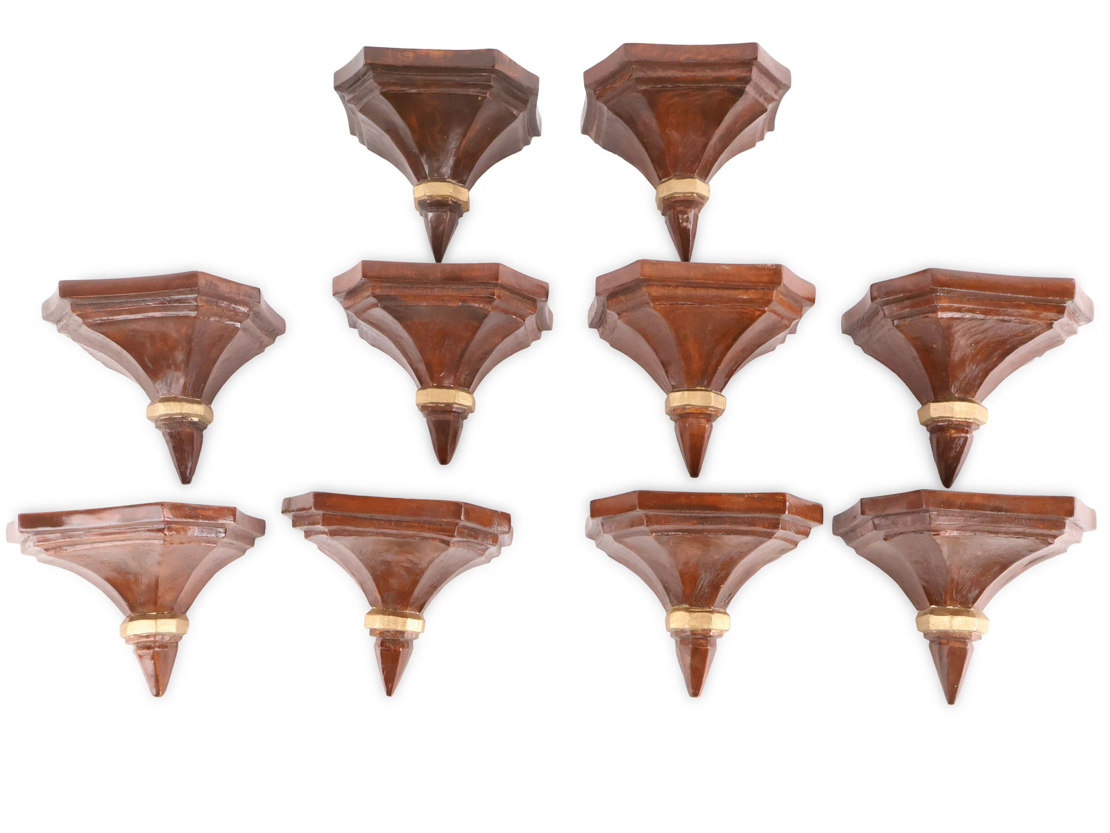 Ten Parcel-Gilt Wood Wall Brackets: Ten Parcel-Gilt Wood Wall Brackets 20th C. 5 1/2 x 6 3/4 x 4 1/2 in. (14 x 17.1 x 11.4 cm.)