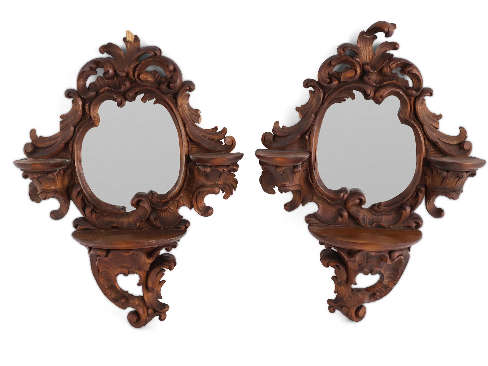 Pair of Rococo Style Carved Wood Mirrored Wall Shelves (1 of 10)