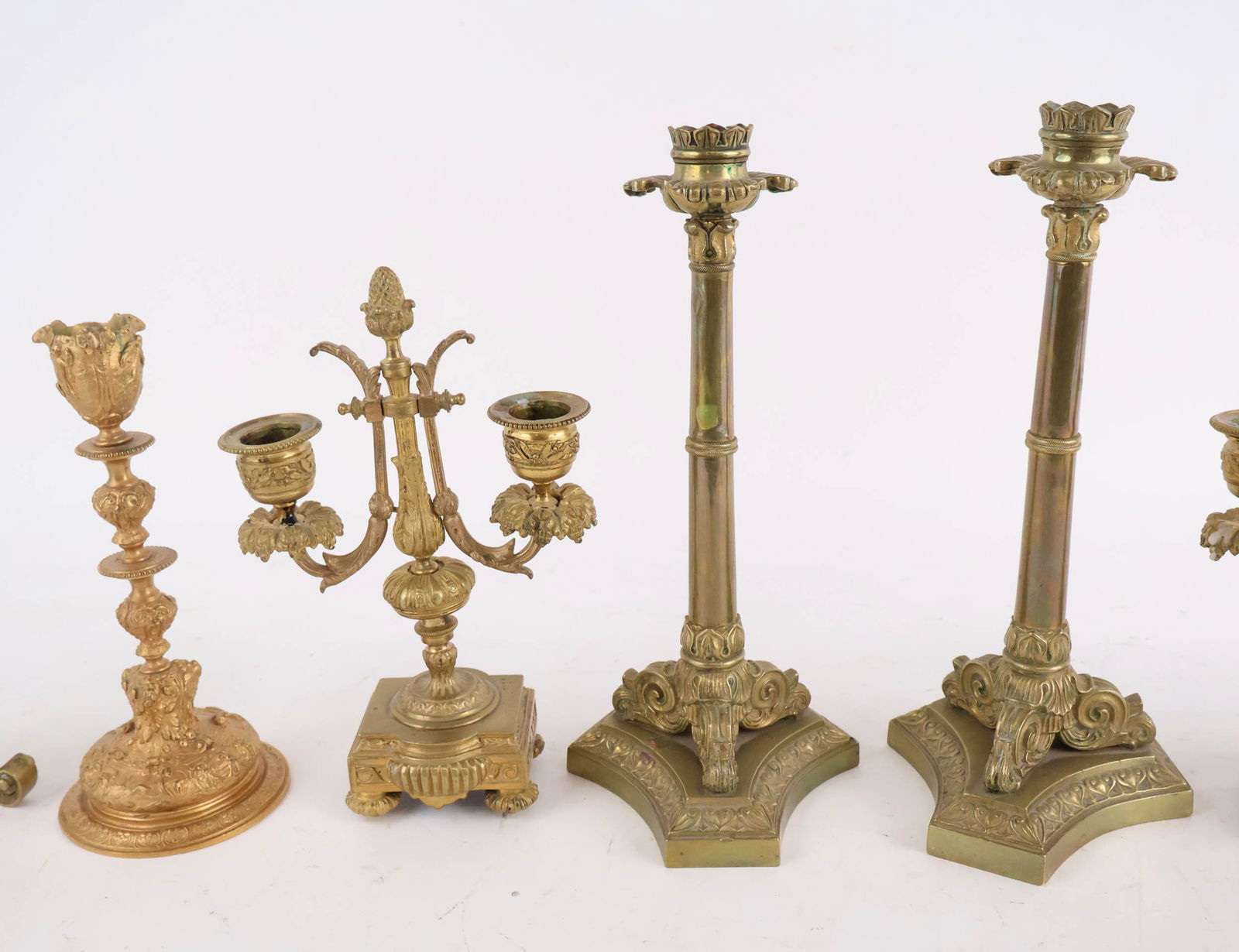 Seven Neoclassical Style Brass and Ormolu Candlesticks - 11