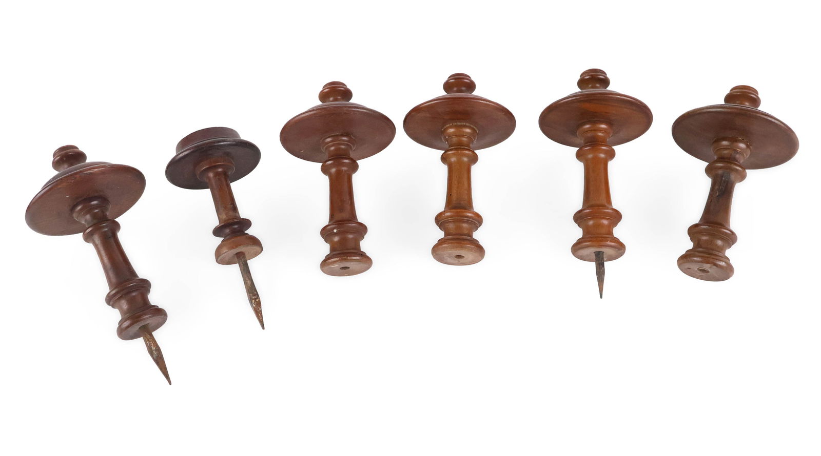 Six Turned Walnut Curtain Tie Backs: Six Turned Walnut Curtain Tie Backs 20th C. Largest: 8 1/4 x 3 1/2 in. (21 x 8.9 cm.)
