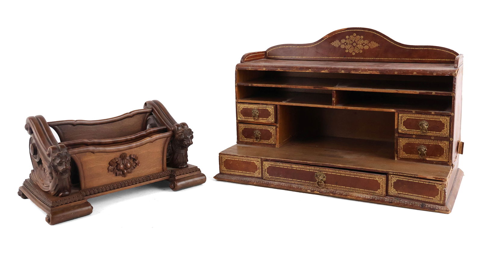 Tooled Leather Upholstered Desktop Secretary (1 of 12)