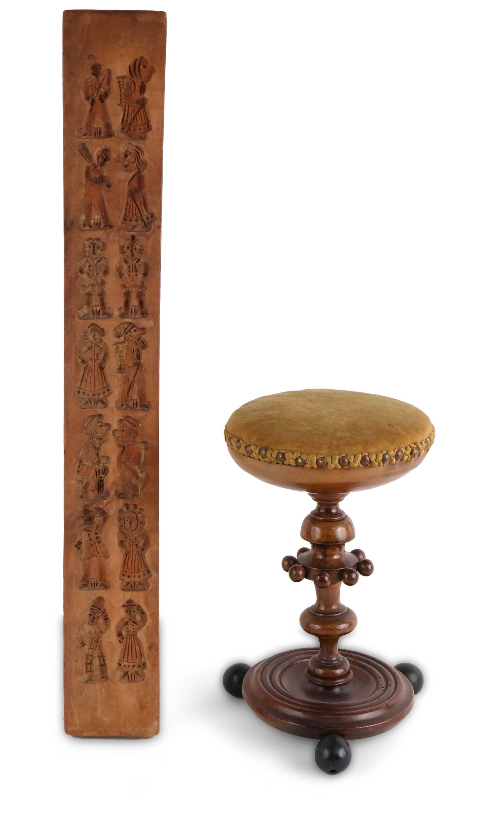 Victorian Mahogany Wig Stand: Victorian Mahogany Wig Stand Late 19th C. Together with a candy mold with various figures. 12 3/4 x 8 in. (32.4 x 20.3 cm.), and 27 x 3 3/4 in. (68.6 x 9.5 cm.)