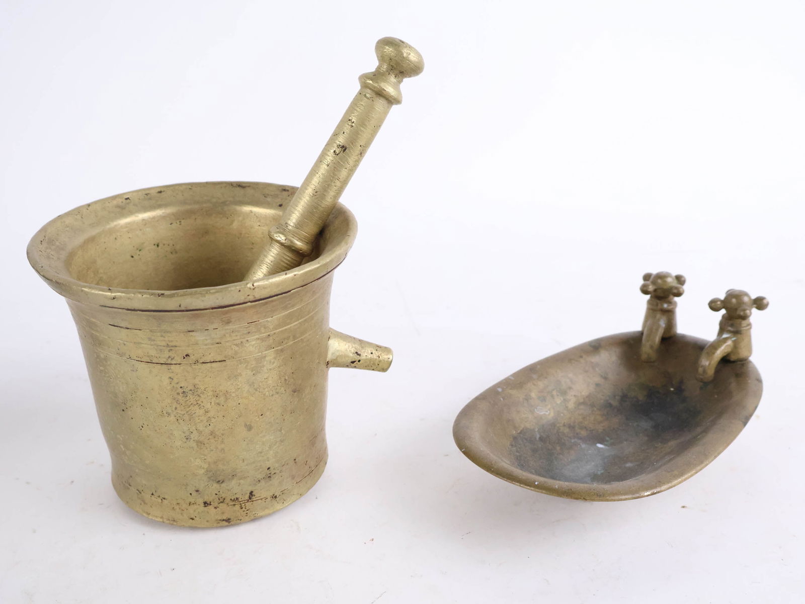 Two Brass Mortars and Pestles - 8