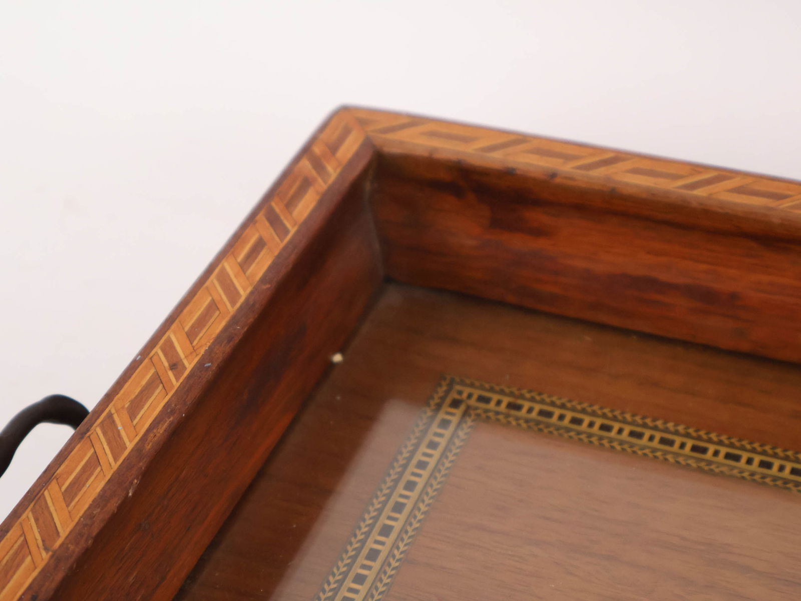 Marquetry Inlaid Brass Handled Tray - 8