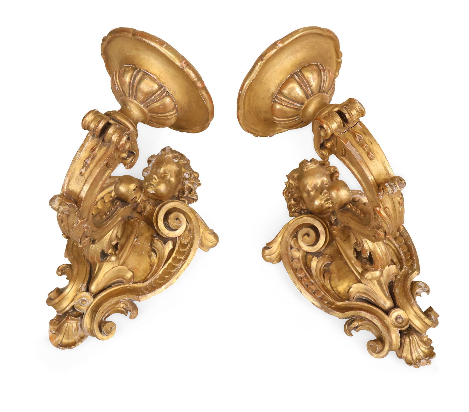 Pair of Rococo Giltwood Putti-Form Wall Sconces (1 of 10)