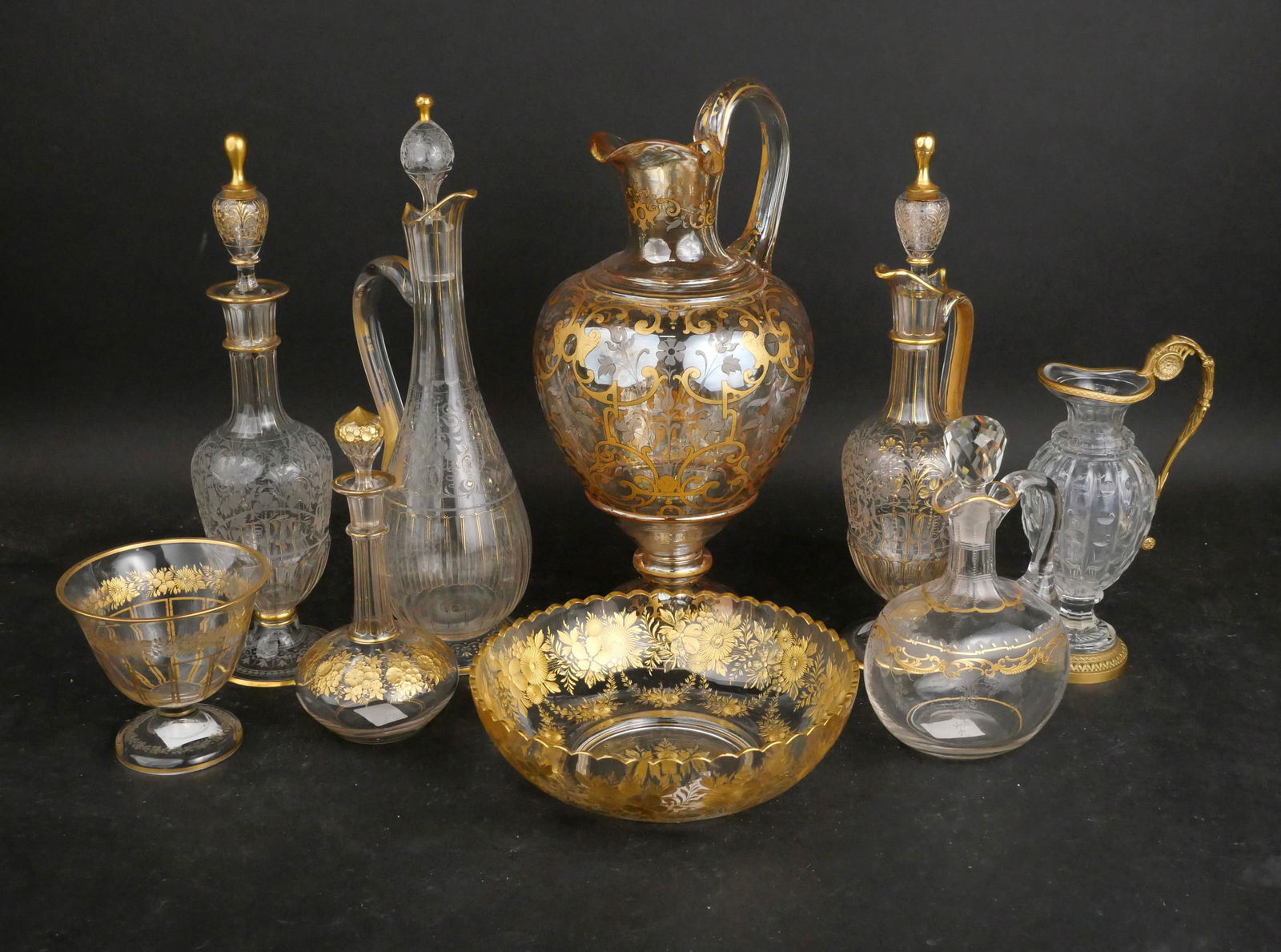 Group of Nine Gilt-Decorated Glass Barware Items (1 of 12)