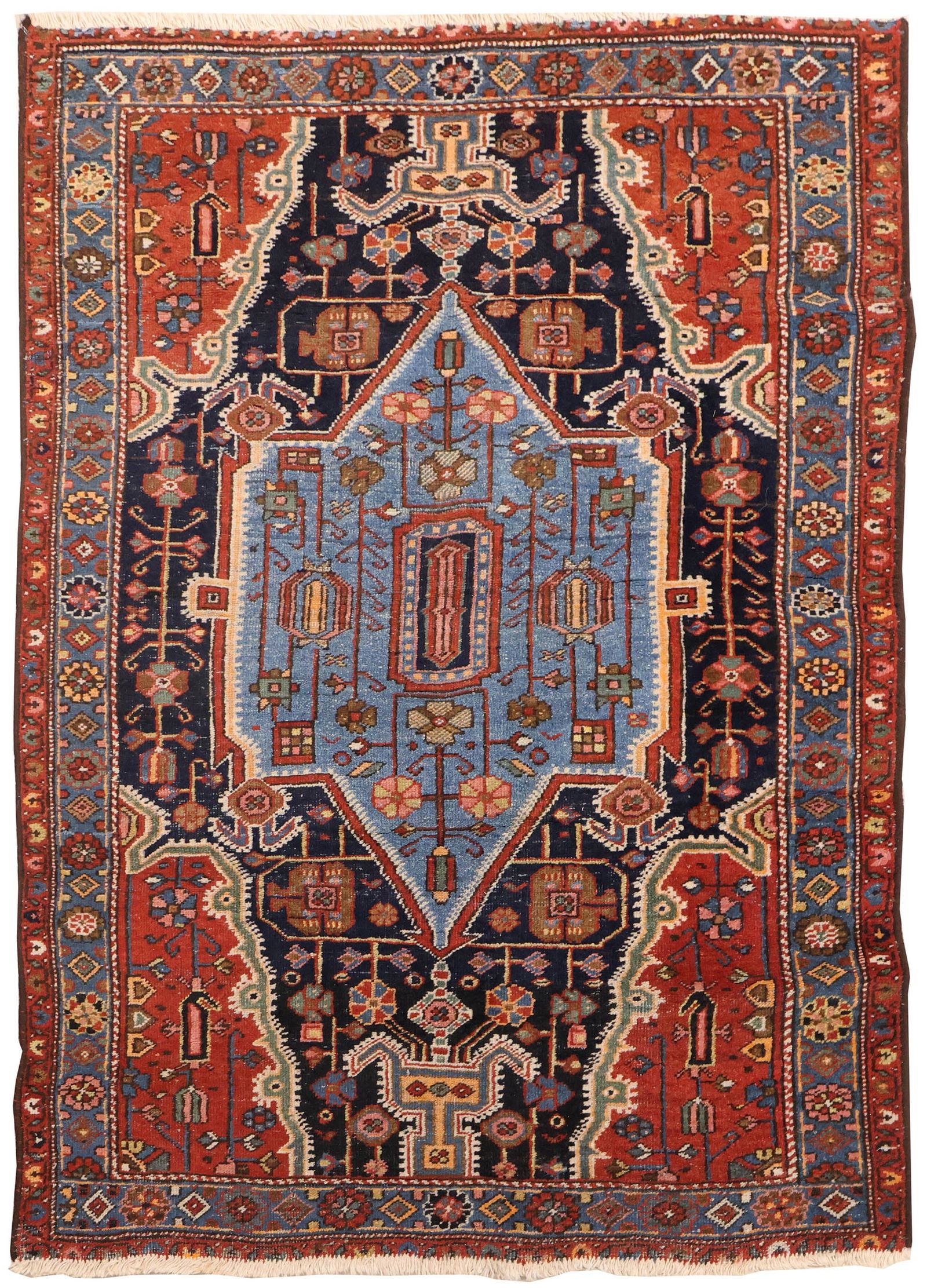 Sarouk Rug: Sarouk Rug North Persia, 2nd 1/4 20th C. Partial ends, areas of wear, reselvedged. 57 x 40 in. (144.8 x 101.6 cm.)